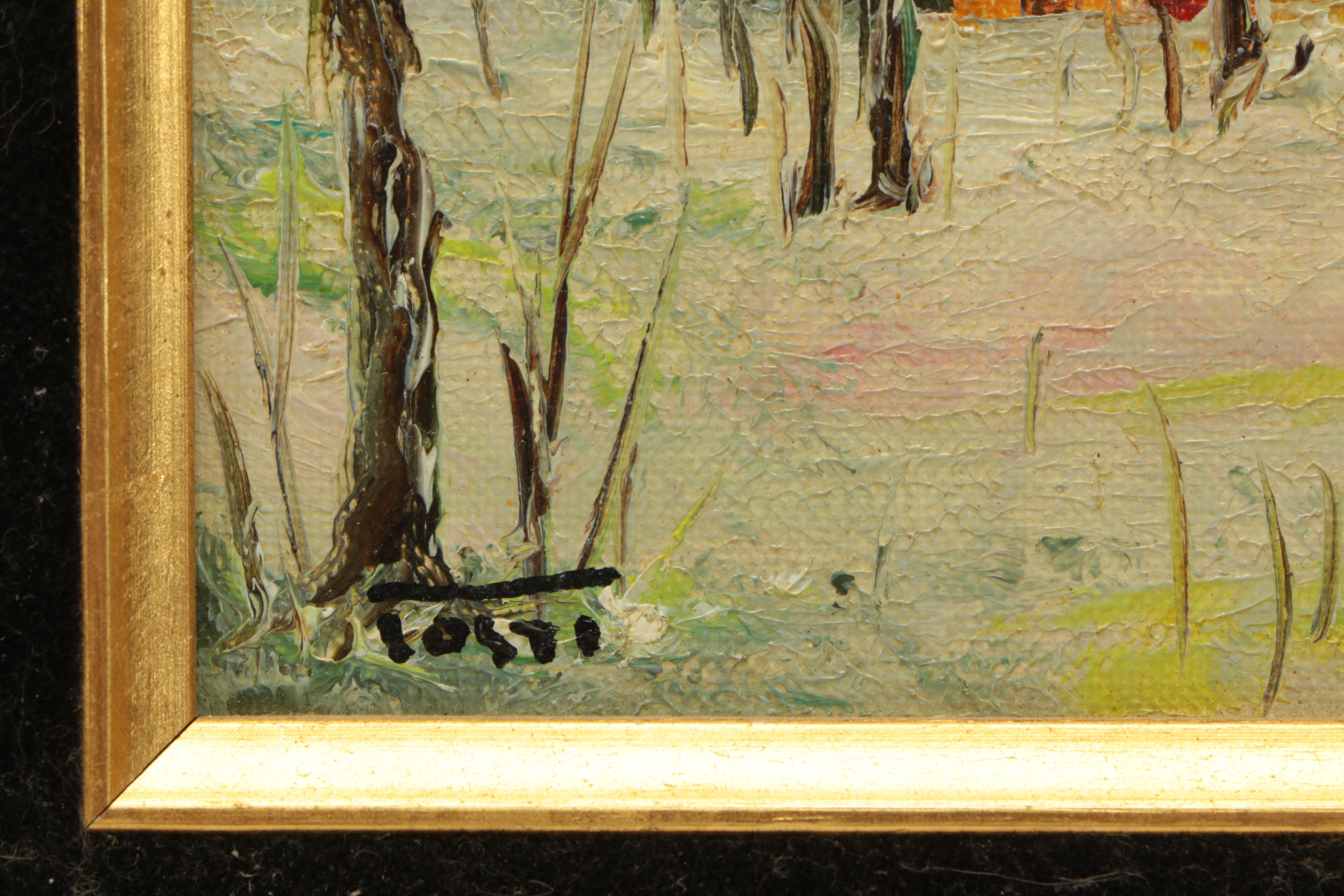 Riccardo Tosti Oil Painting on Canvas Board Winter Landscape