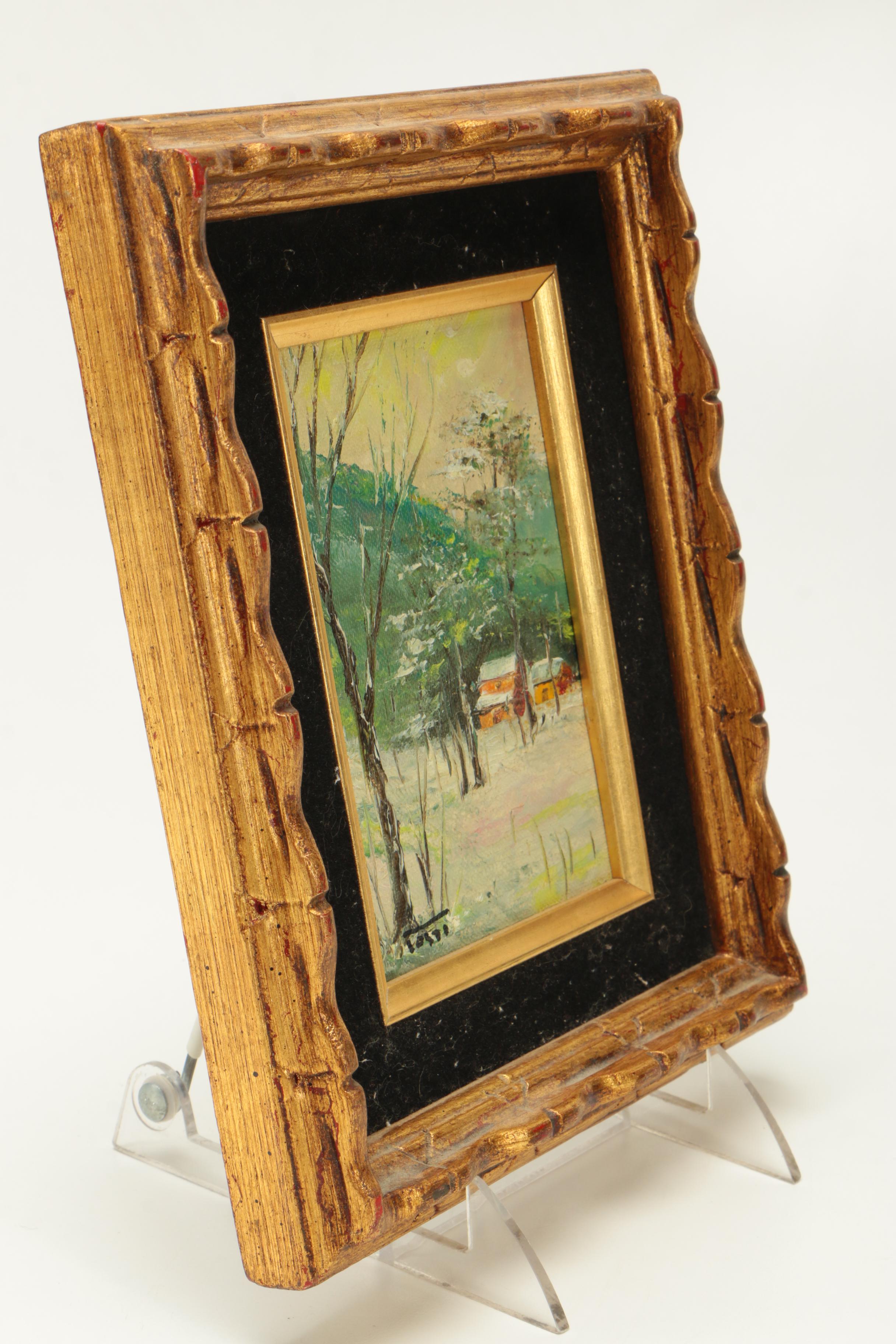 Riccardo Tosti Oil Painting on Canvas Board Winter Landscape