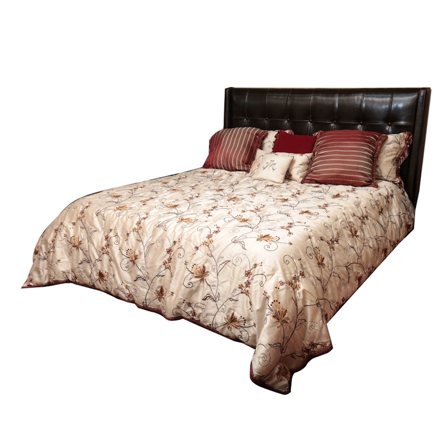 King Size Leather Platform Bed with Bedding