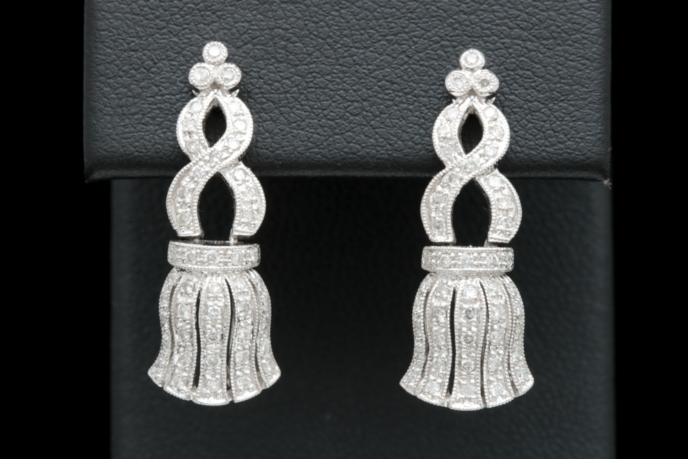 14K White Gold and 0.50 CTW Diamond Tassle Drop Earrings