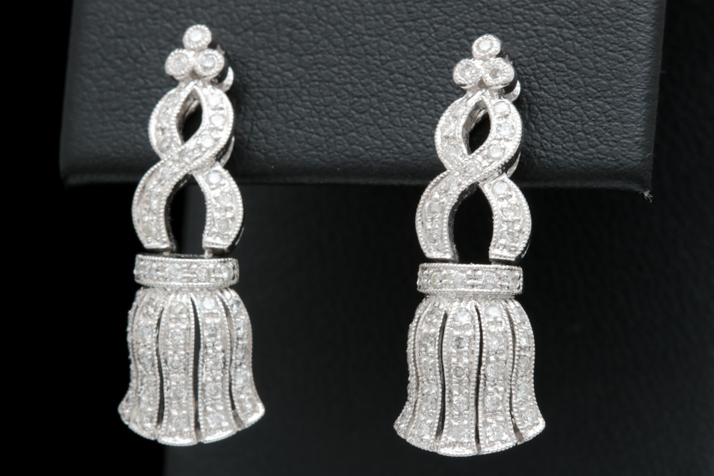 14K White Gold and 0.50 CTW Diamond Tassle Drop Earrings