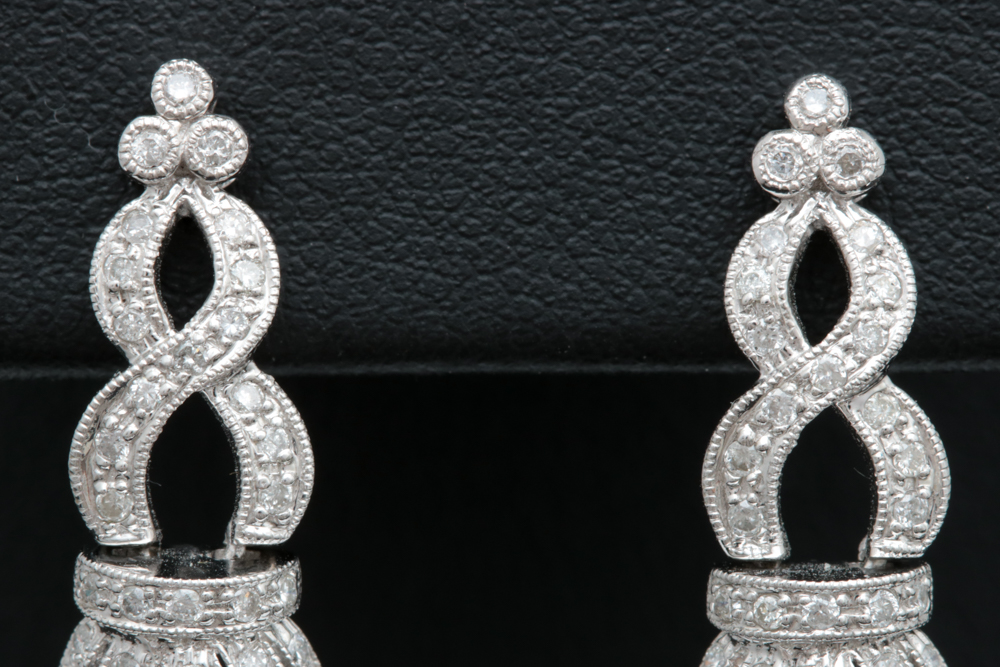 14K White Gold and 0.50 CTW Diamond Tassle Drop Earrings