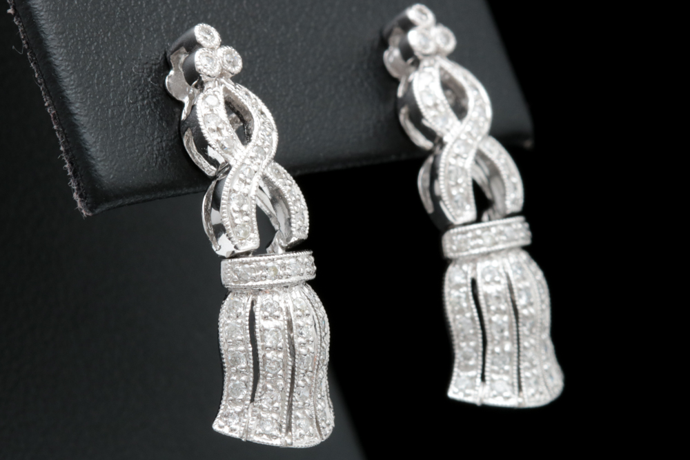 14K White Gold and 0.50 CTW Diamond Tassle Drop Earrings