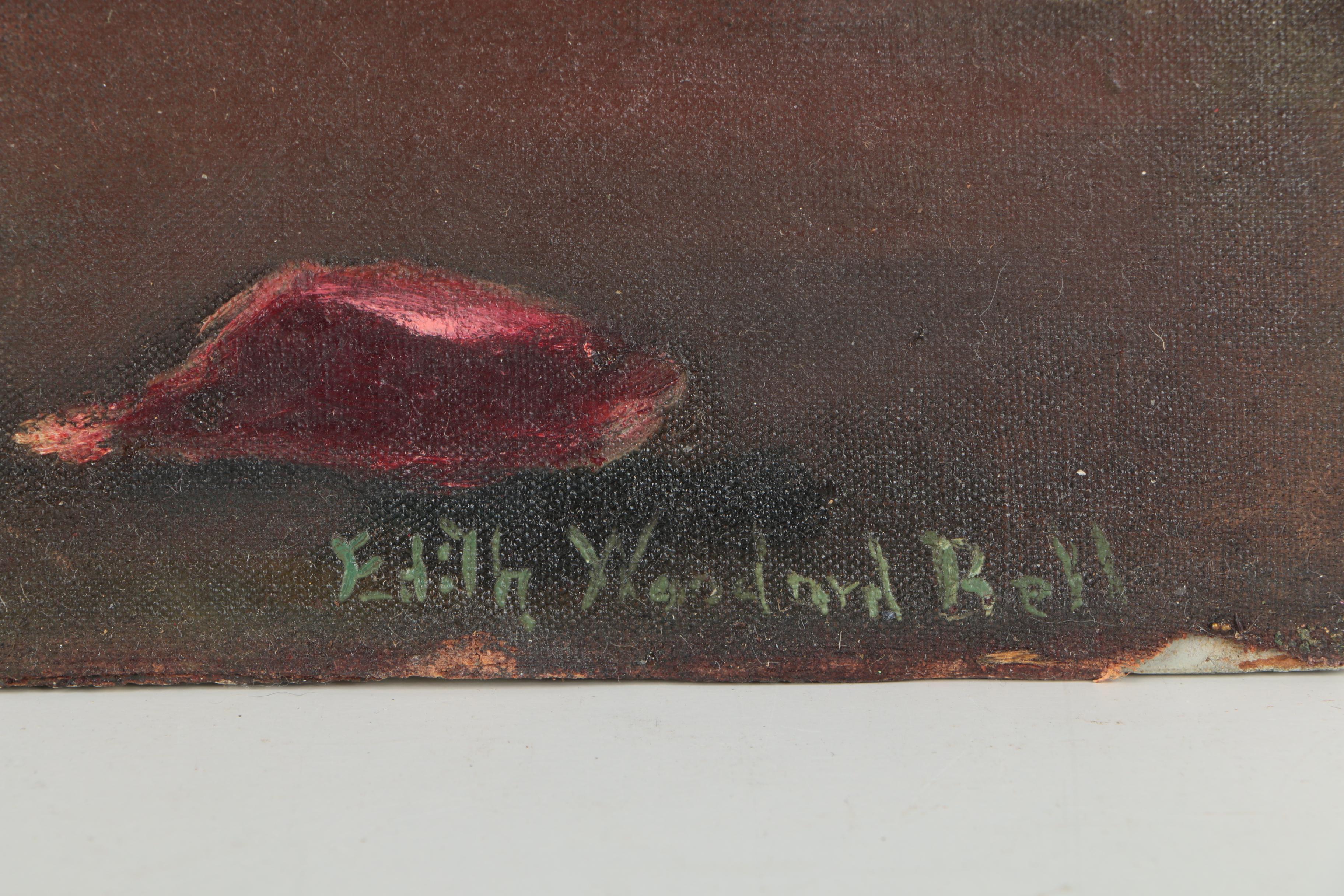 Edith Woodard Bell Double Oil Painting of Floral Arrangement and Pastoral Landscape