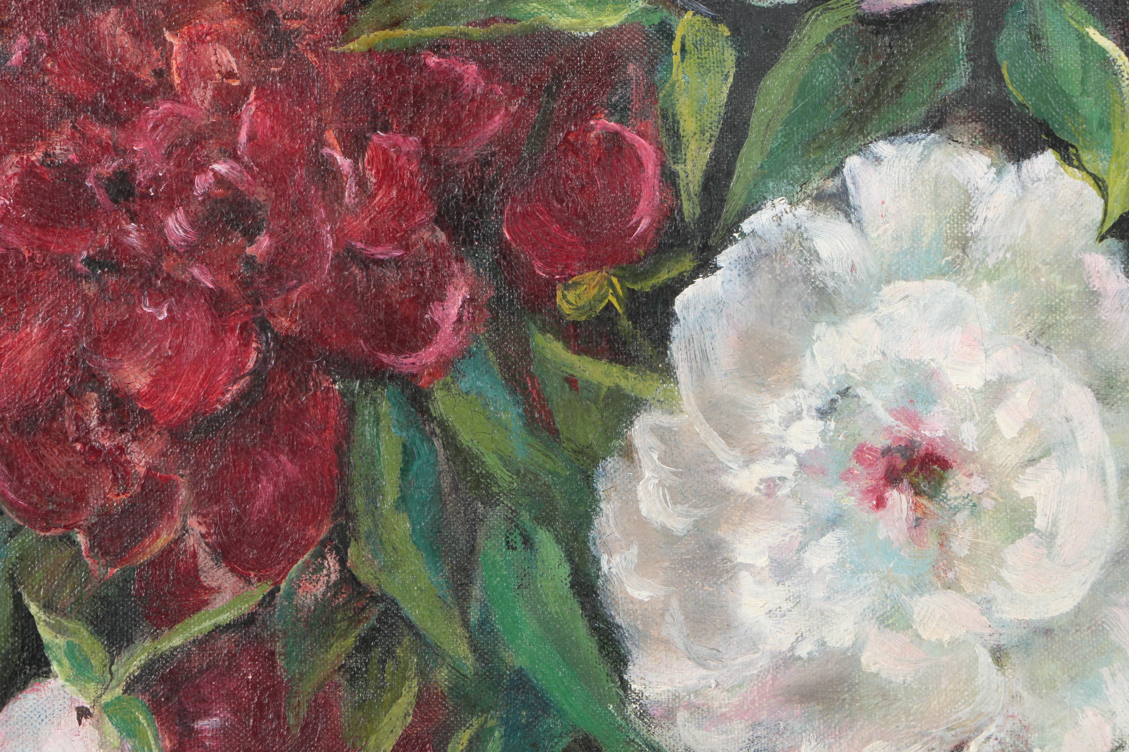 Edith Woodard Bell Double Oil Painting of Floral Arrangement and Pastoral Landscape