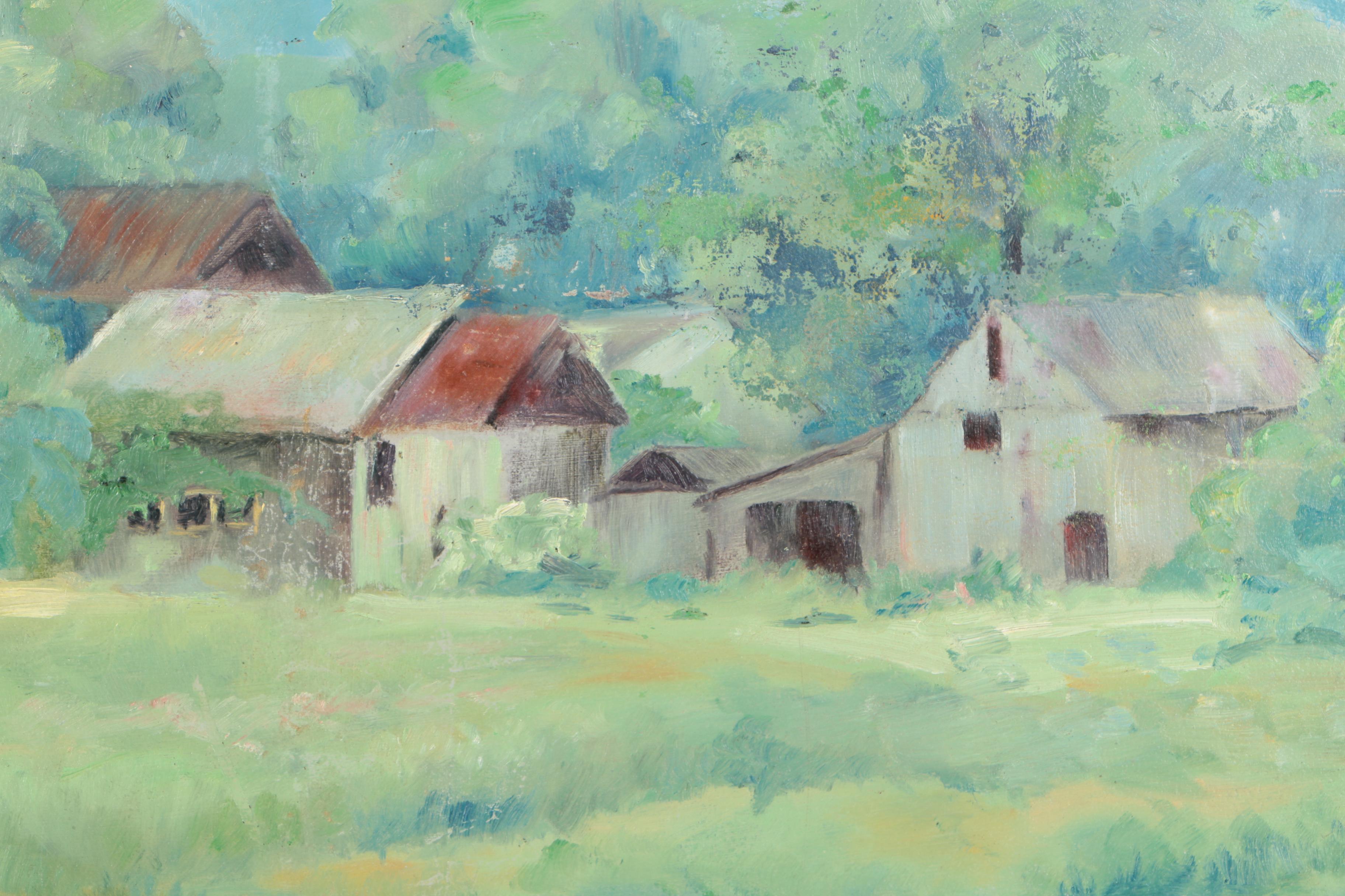 Edith Woodard Bell Double Oil Painting of Floral Arrangement and Pastoral Landscape