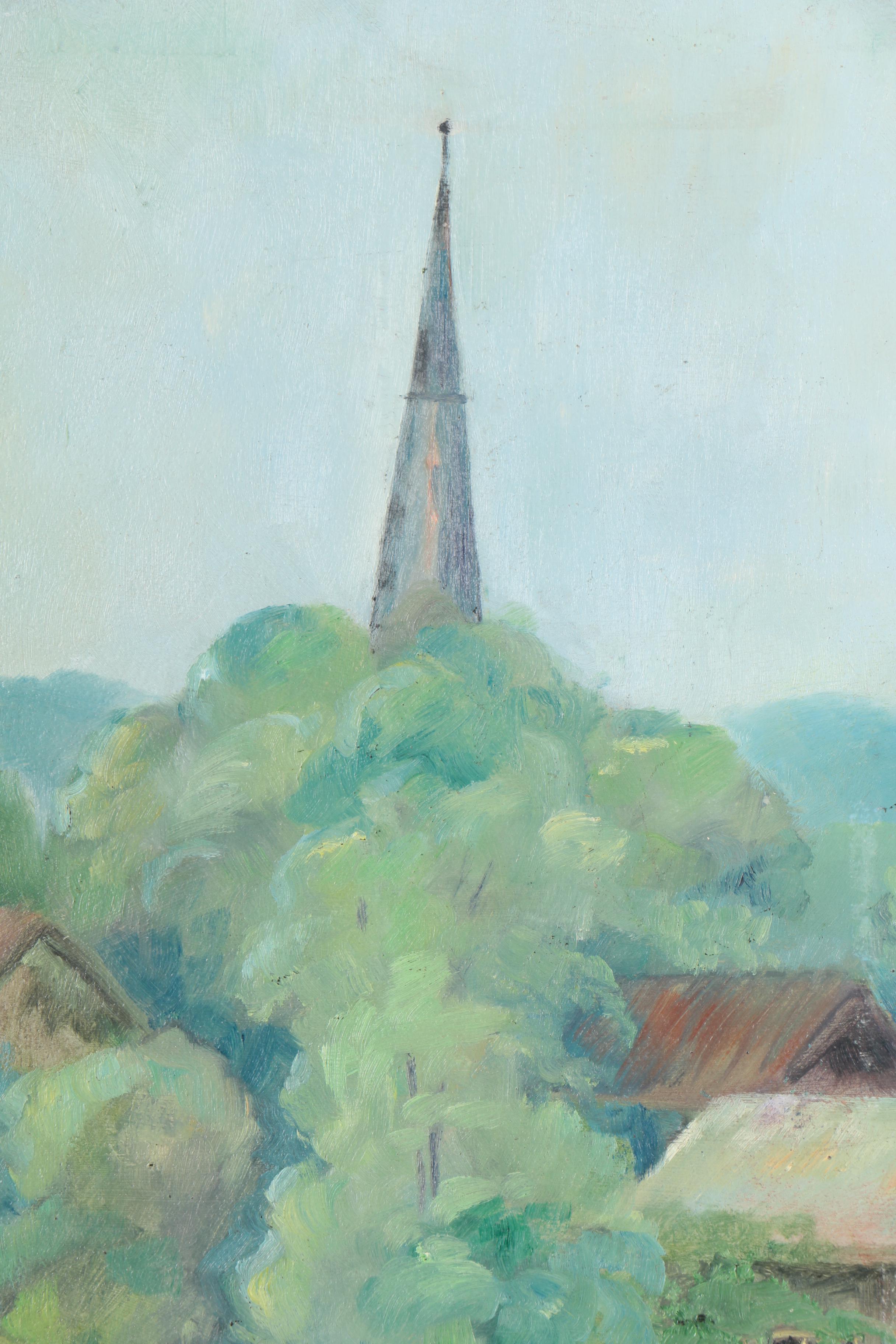 Edith Woodard Bell Double Oil Painting of Floral Arrangement and Pastoral Landscape