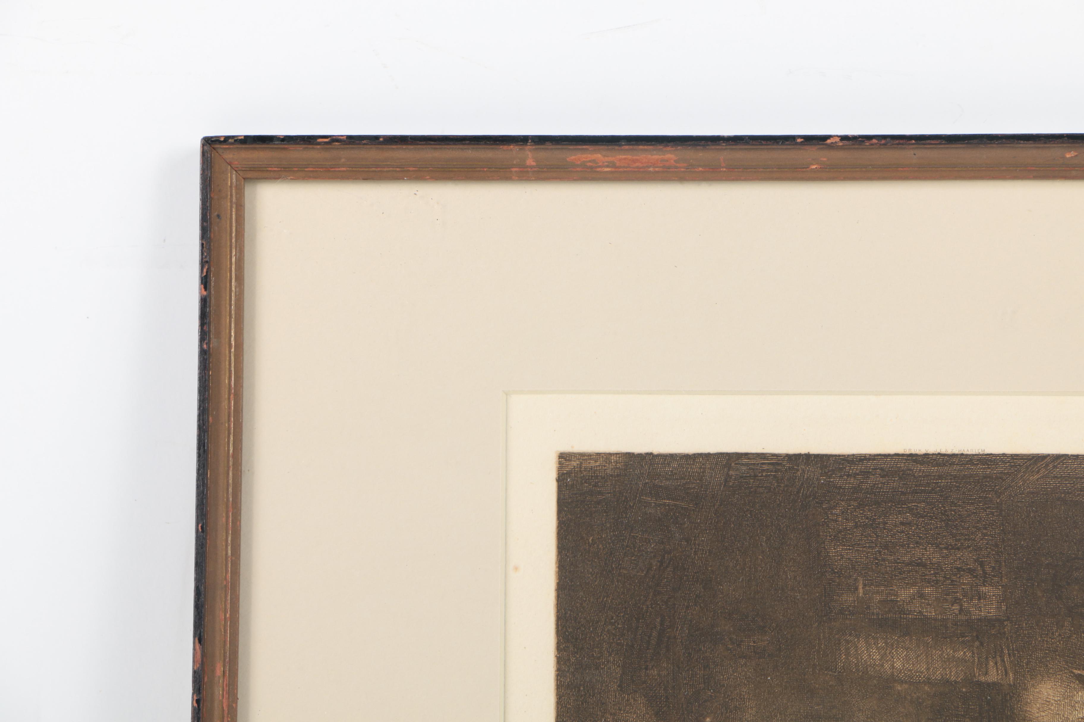 Lowenstein Vintage Intaglio Print on Paper of a Woman Stoking a Fire