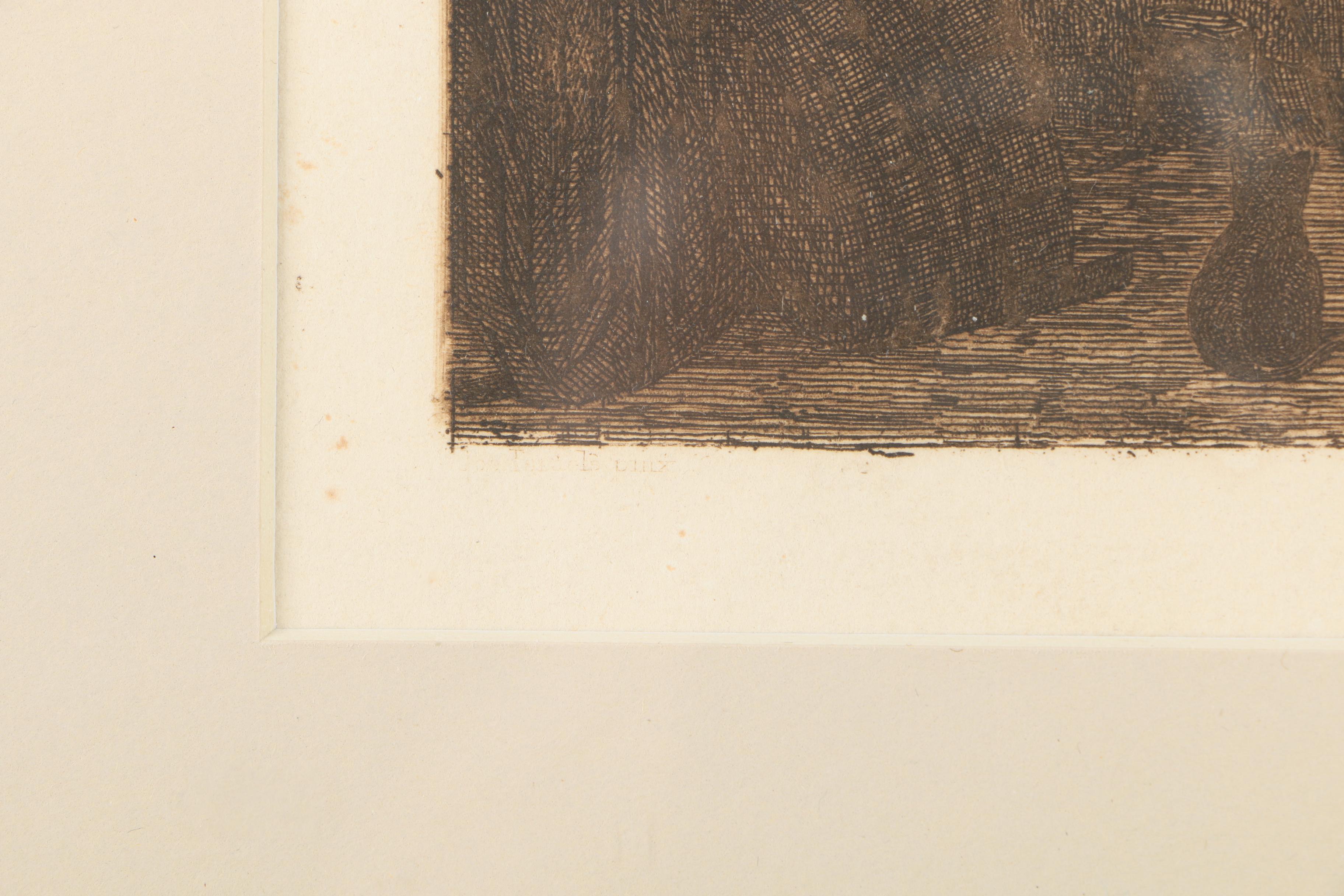 Lowenstein Vintage Intaglio Print on Paper of a Woman Stoking a Fire