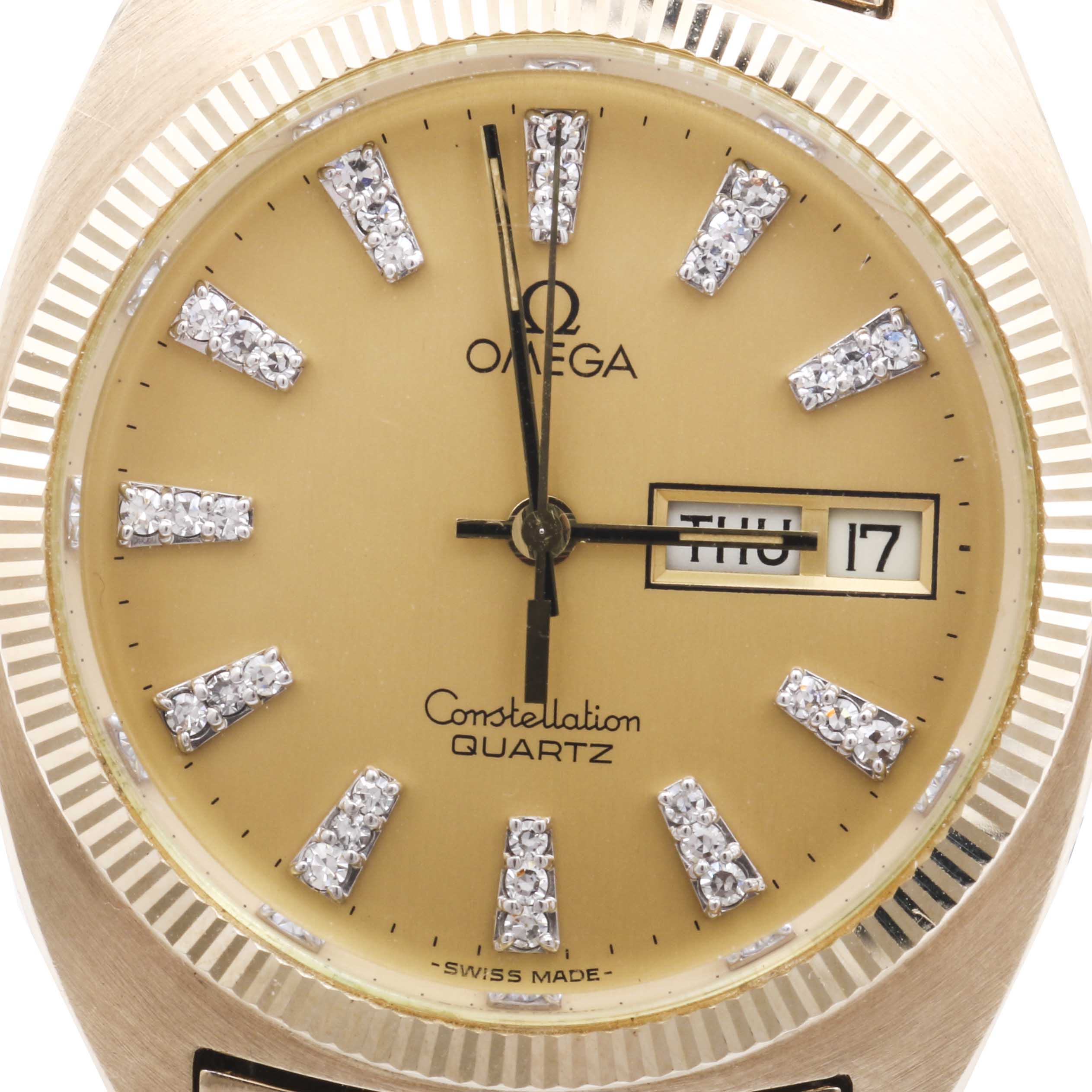 Omega Constellation 10K Gold Filled Day Date Diamond Watch
