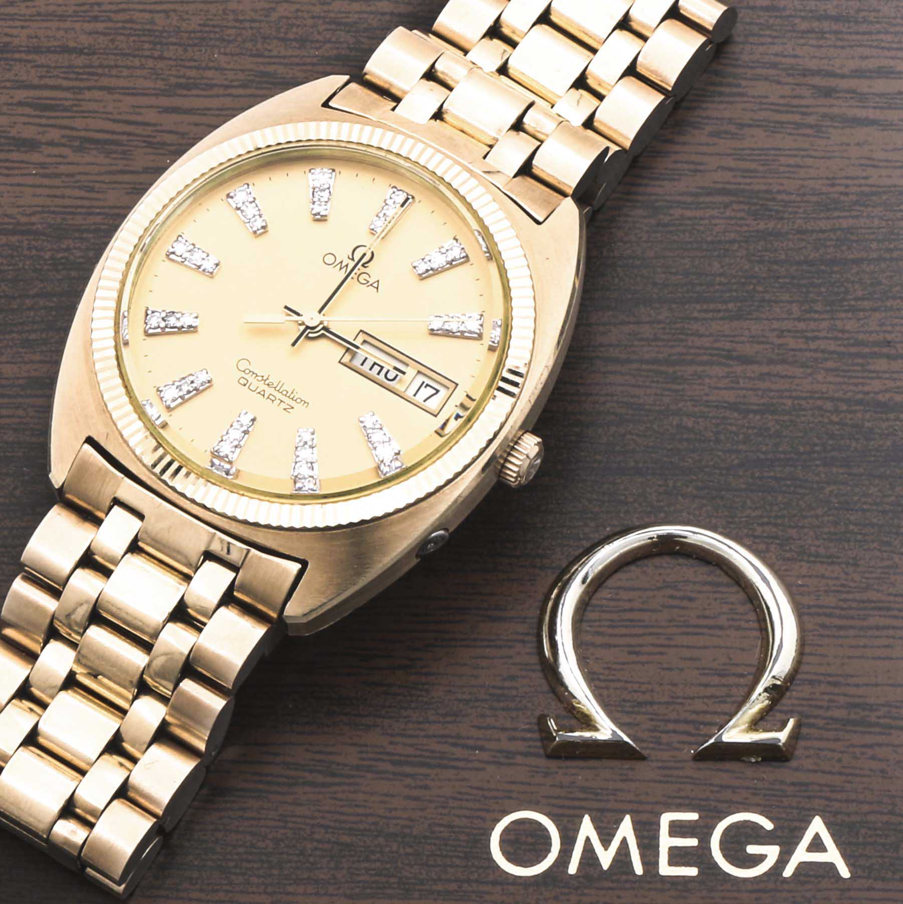 Omega Constellation 10K Gold Filled Day Date Diamond Watch