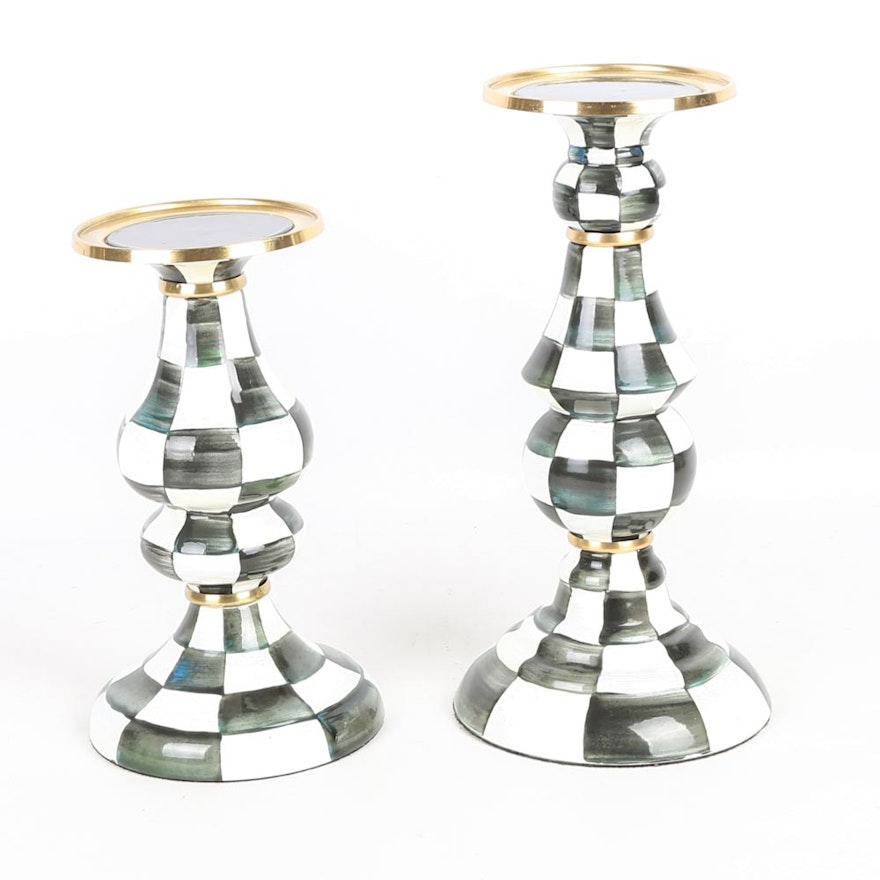 MacKenzie-Childs "Courtly Check" Enamel Candle Holders