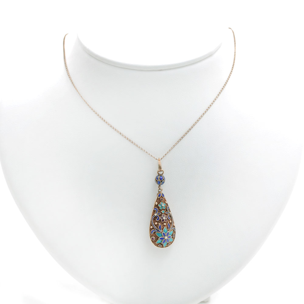 Vintage 800 Silver Enamel Pendant Necklace