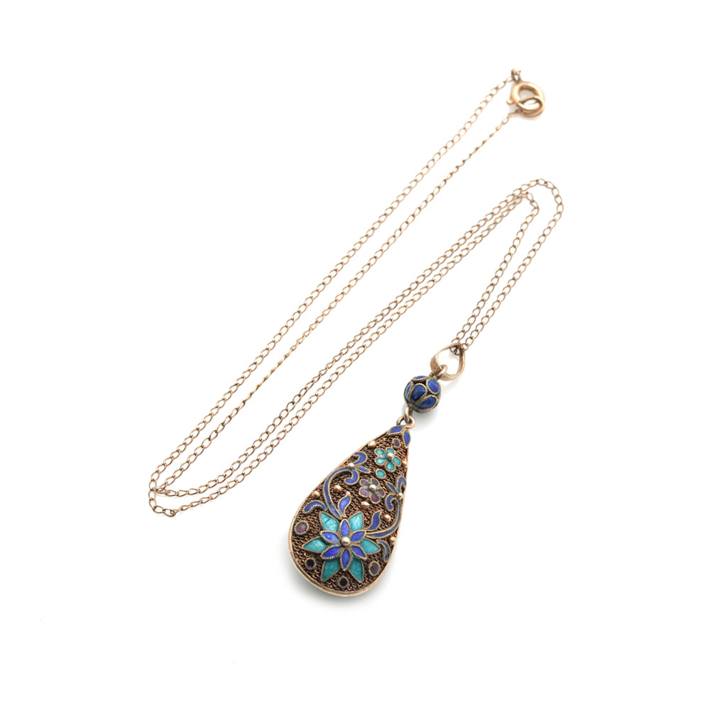 Vintage 800 Silver Enamel Pendant Necklace