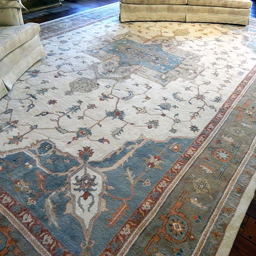 Large Hand-Knotted Room Size Indian Area Rug