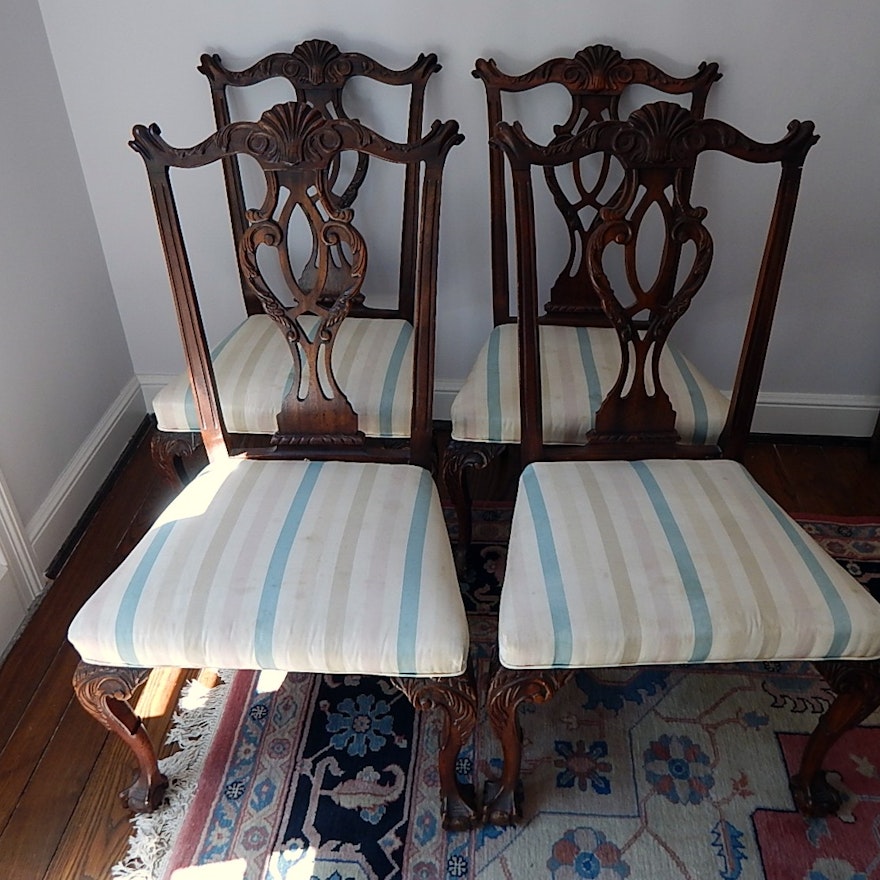 Four Chippendale Style Walnut Dining Chairs