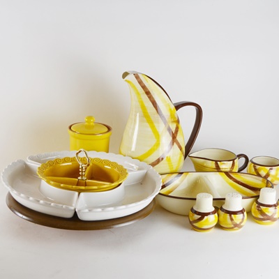Vernonware "Organdie" Yellow Pottery and California Pottery Appetizer Lazy Susan