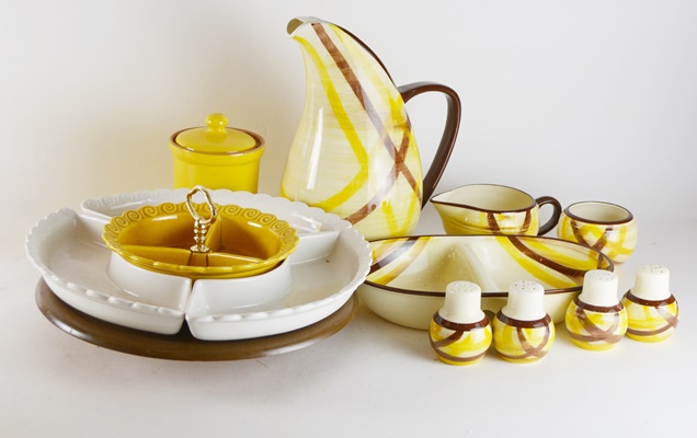Vernonware "Organdie" Yellow Pottery and California Pottery Appetizer Lazy Susan