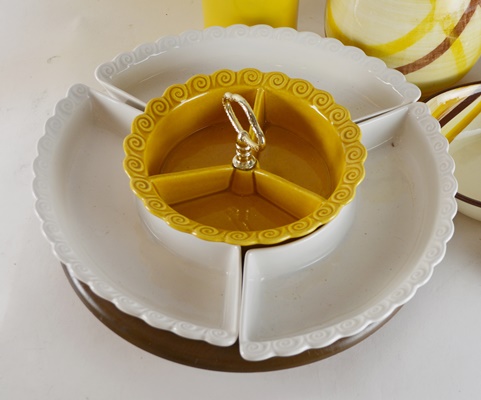 Vernonware "Organdie" Yellow Pottery and California Pottery Appetizer Lazy Susan