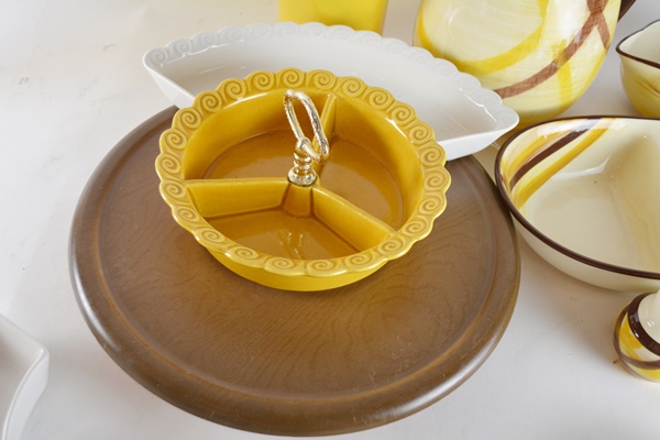 Vernonware "Organdie" Yellow Pottery and California Pottery Appetizer Lazy Susan