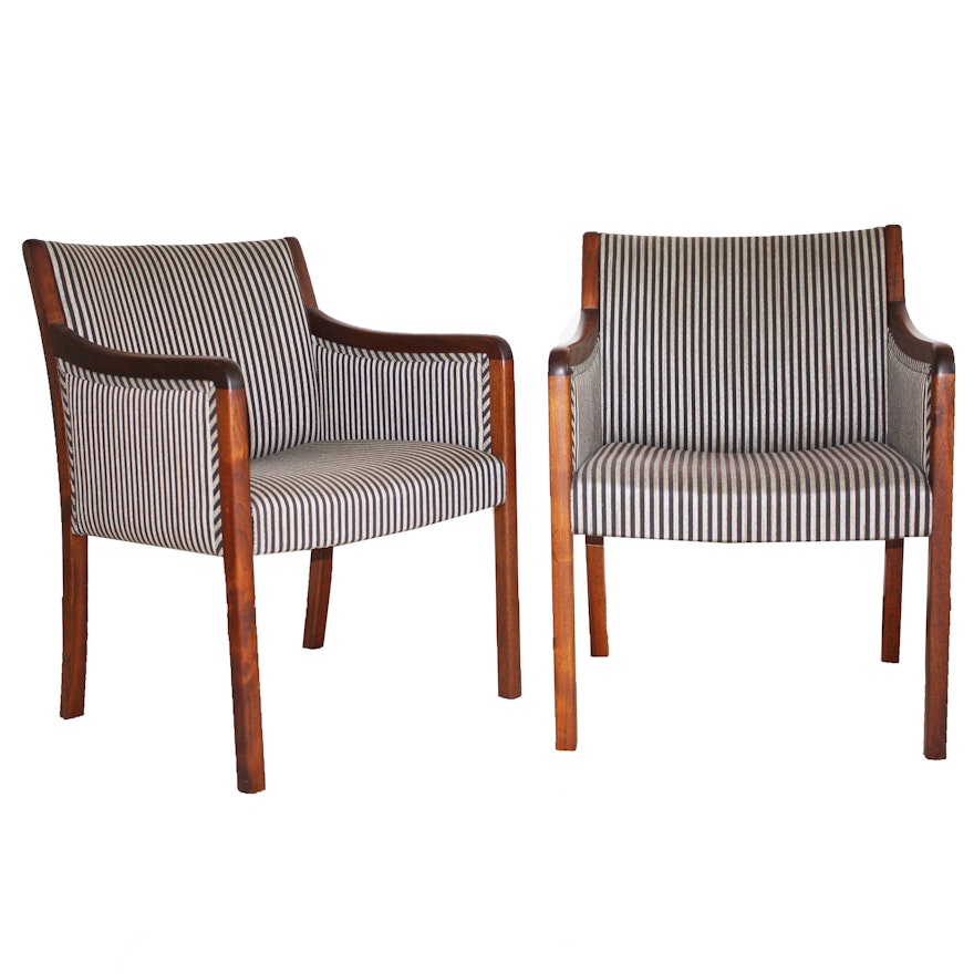 Pair of Striped Bergére Armchairs