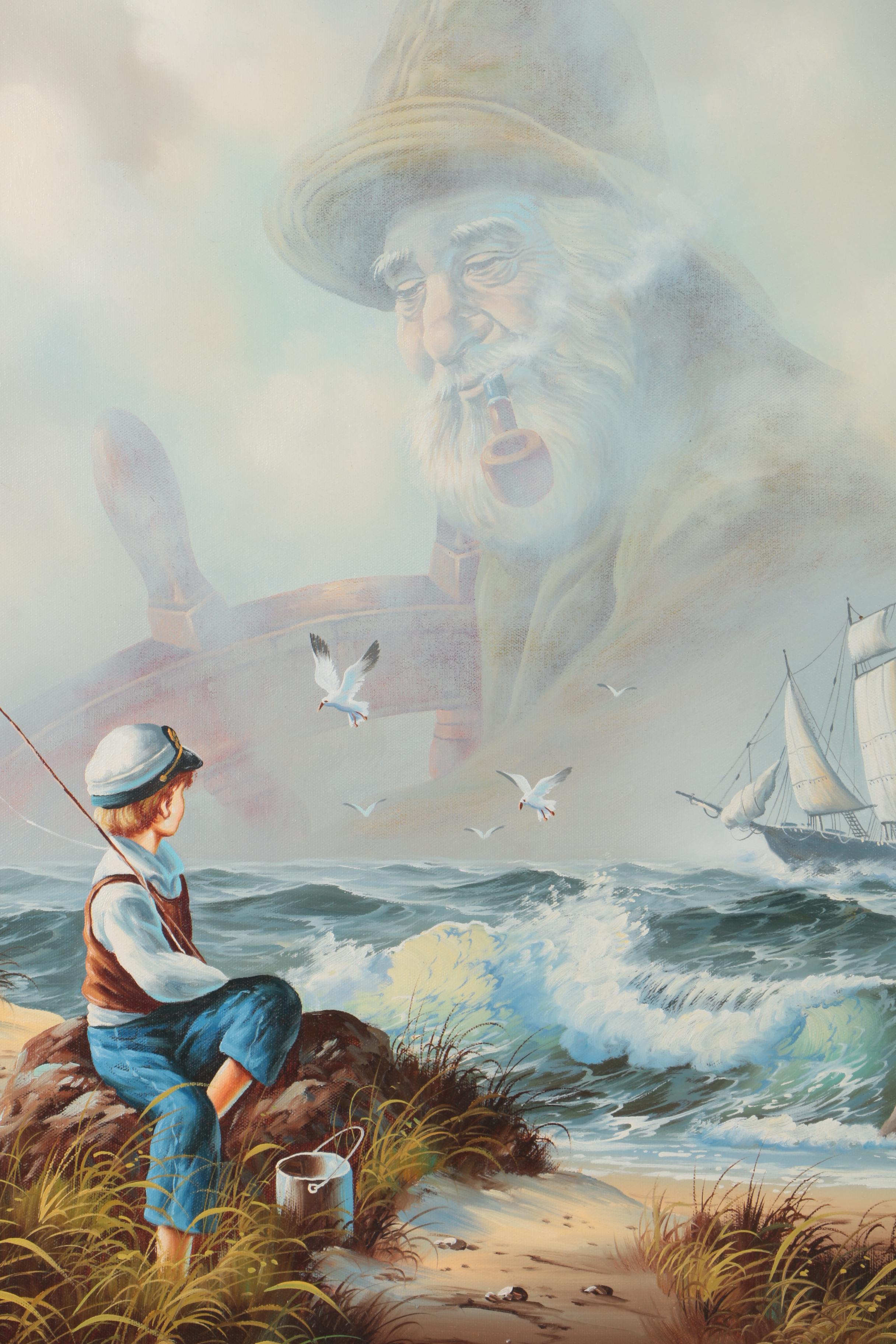 Kenneth Suess Oil Painting of a Boy and Sea Captain