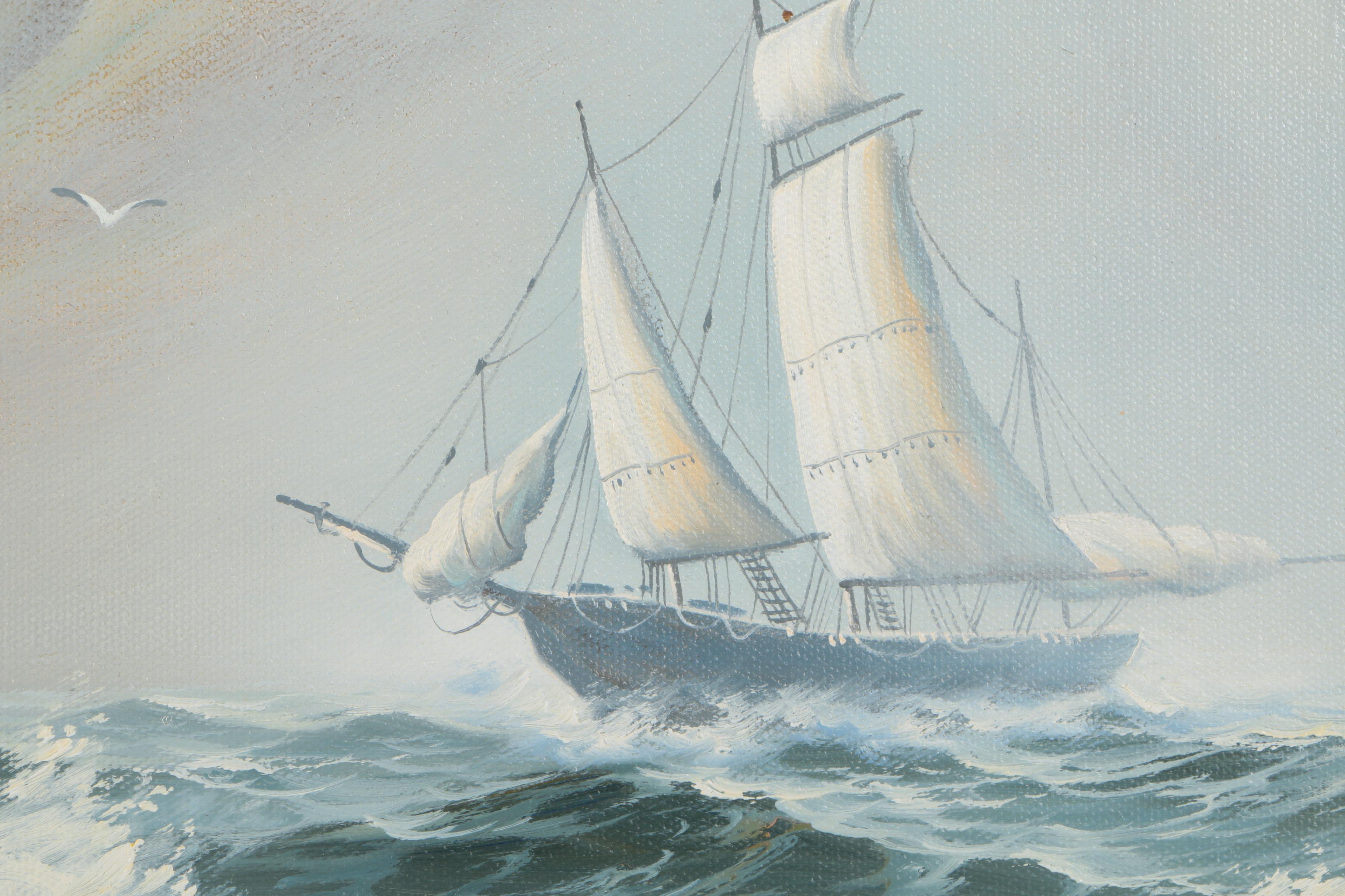 Kenneth Suess Oil Painting of a Boy and Sea Captain