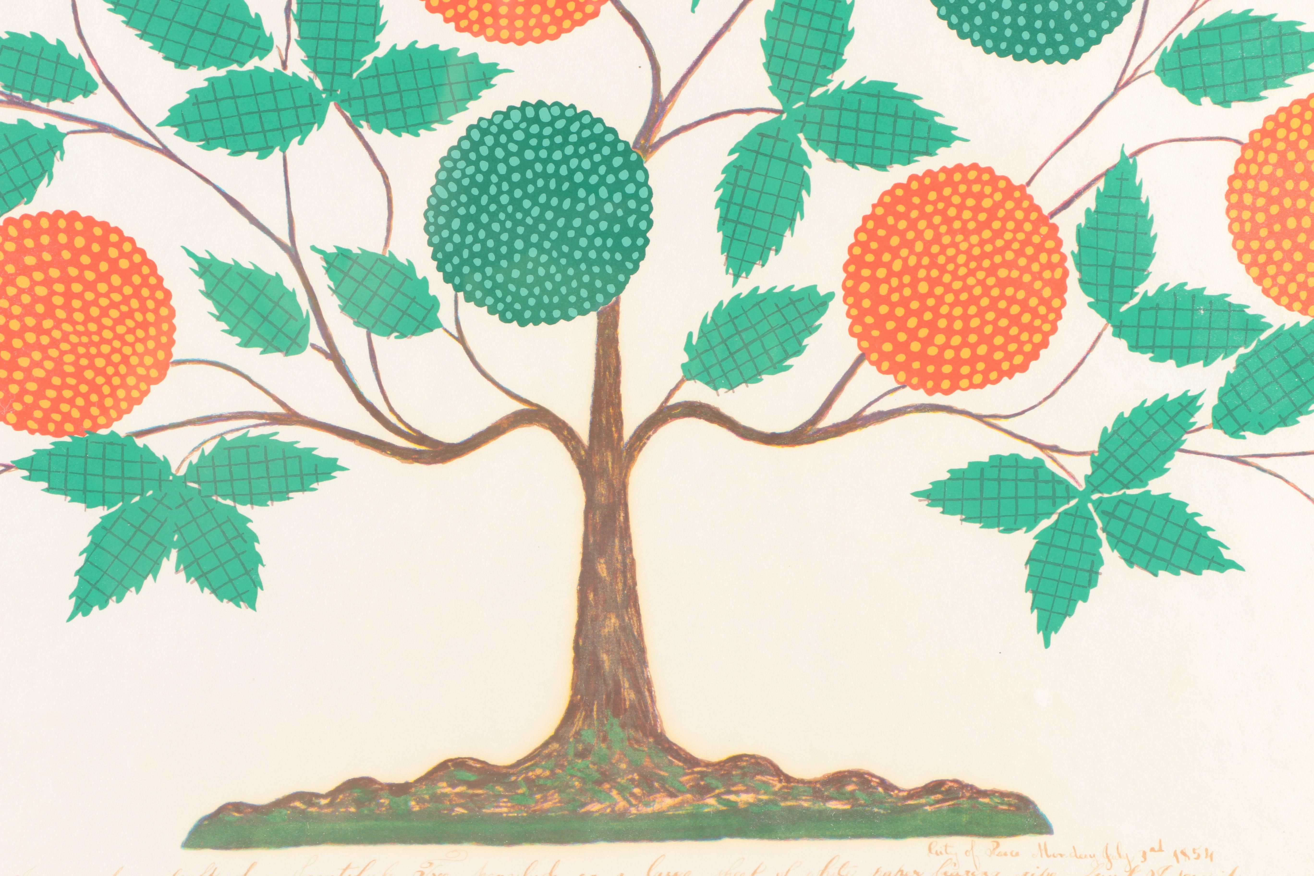 Embellished Serigraph After Hannah Cahoon Shaker Spirit Drawing "The Tree of Life"