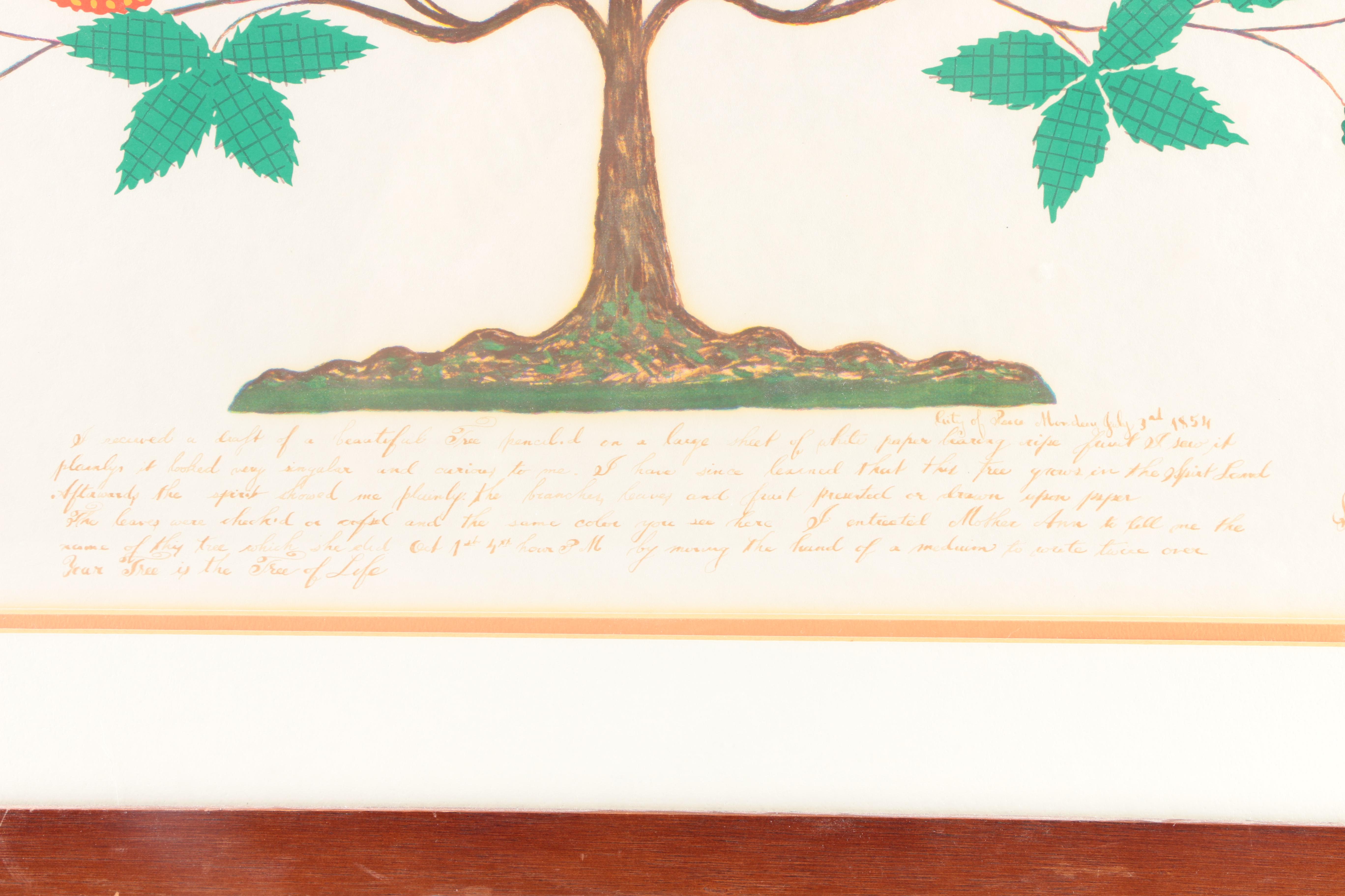 Embellished Serigraph After Hannah Cahoon Shaker Spirit Drawing "The Tree of Life"