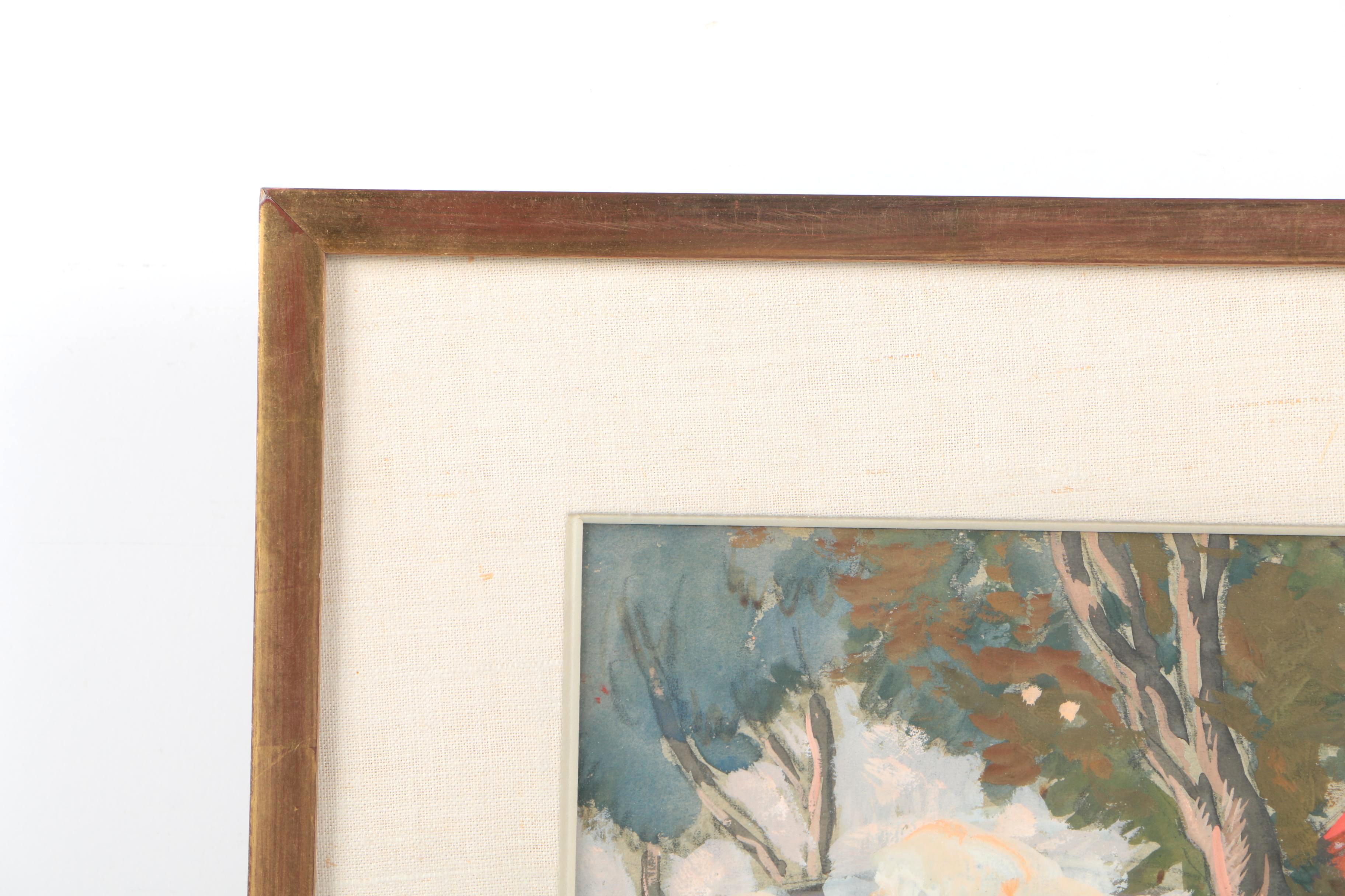 Gifford Beal Watercolor and Gouache Painting "Putting up the Tents"