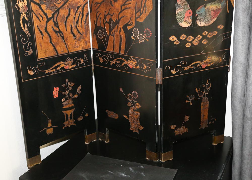 Chinese Coromandel Lacquer Hand Carved Folding Screen