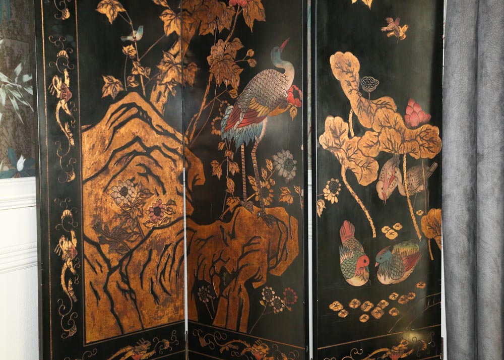 Chinese Coromandel Lacquer Hand Carved Folding Screen