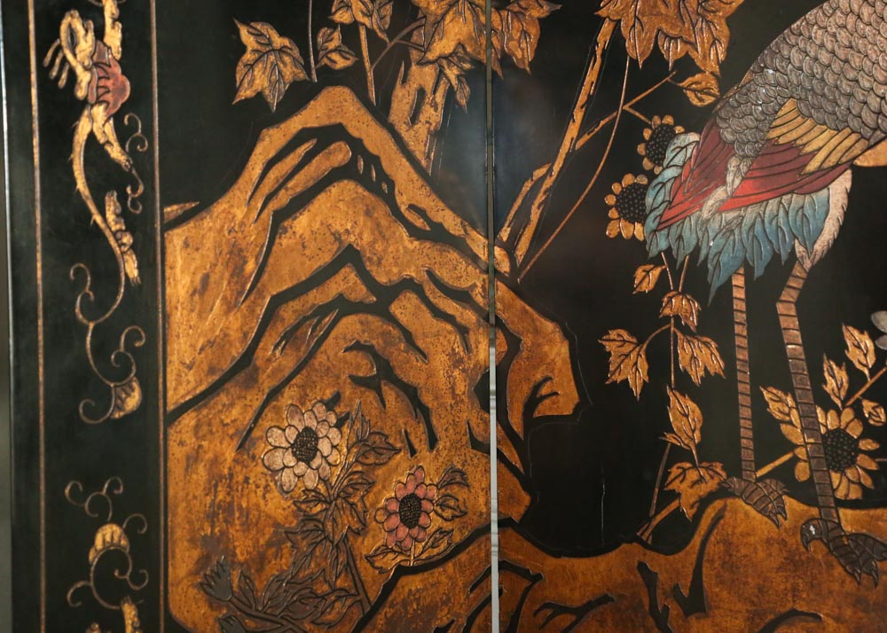Chinese Coromandel Lacquer Hand Carved Folding Screen