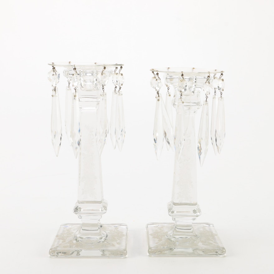 Pair of Crystal Candle Holders with Prisms