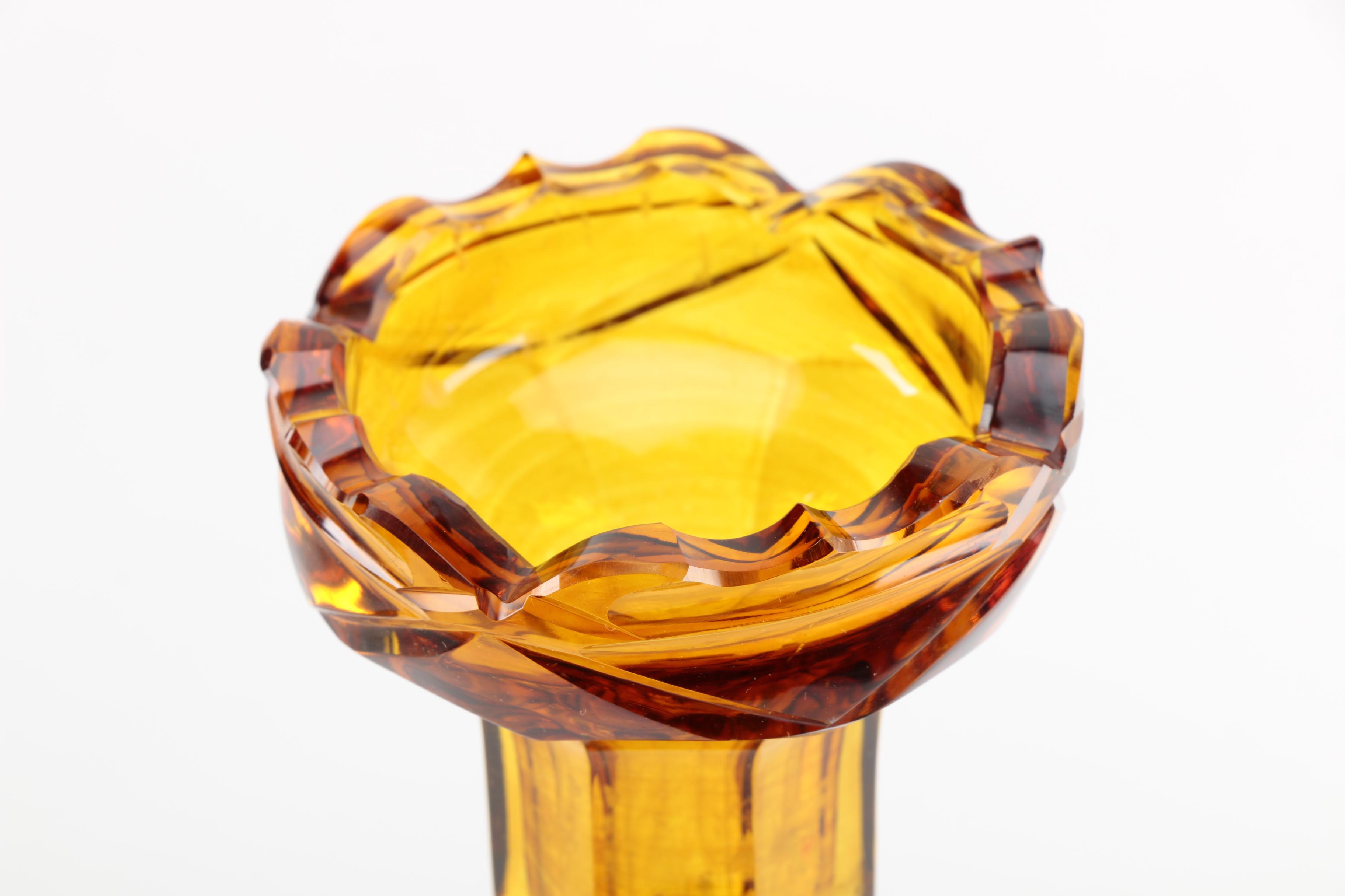Collection of Amber Glass Candlestick Holders