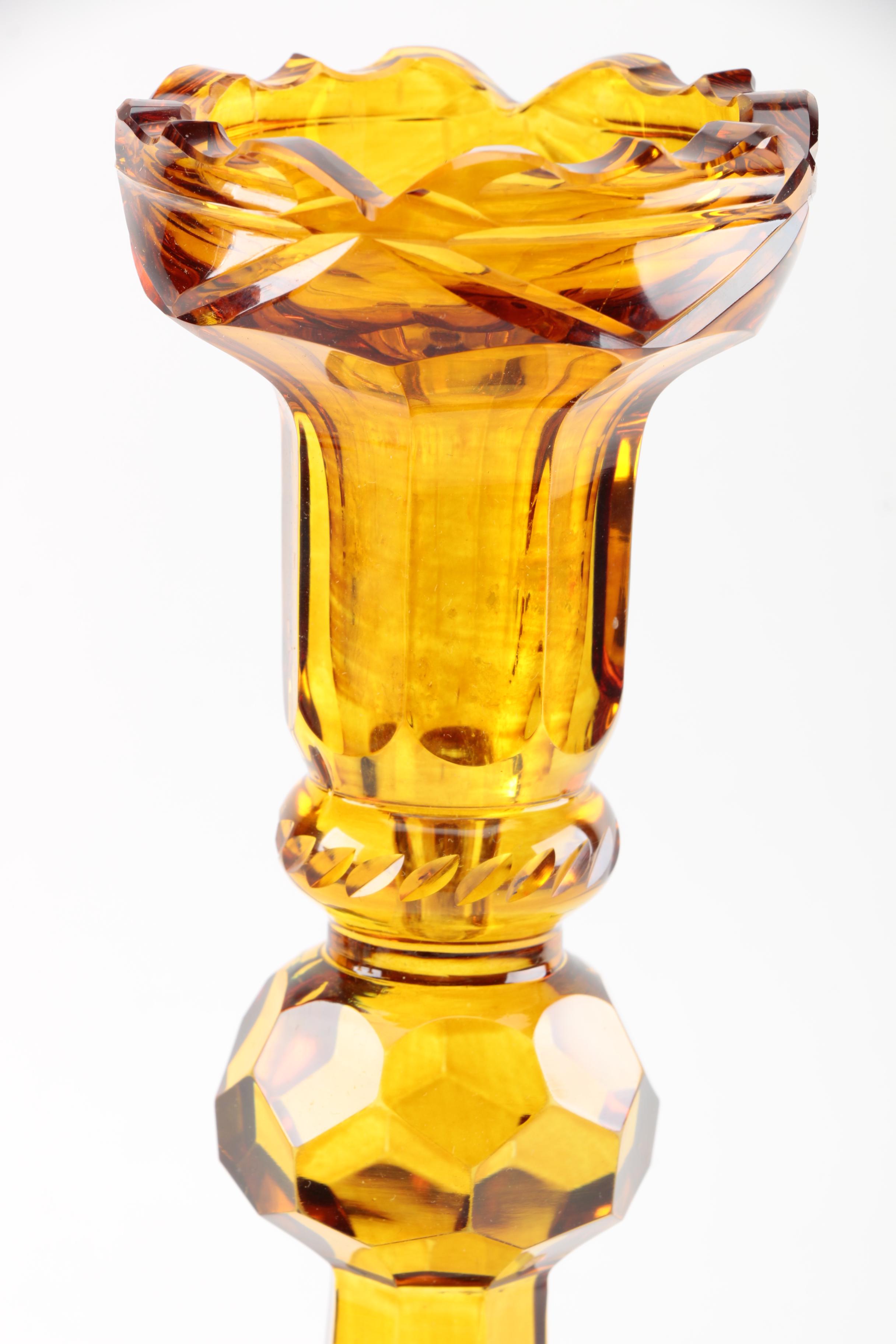 Collection of Amber Glass Candlestick Holders
