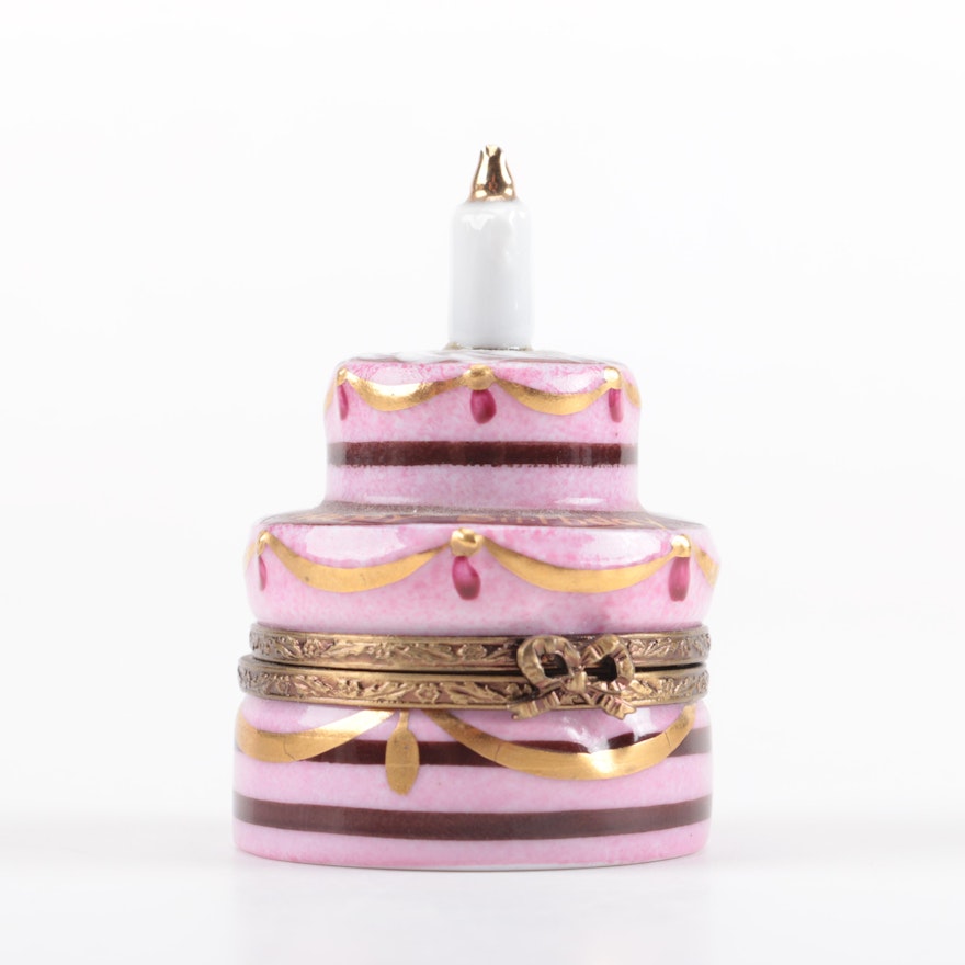 Limoges Hand Painted Birthday Cake Trinket Box