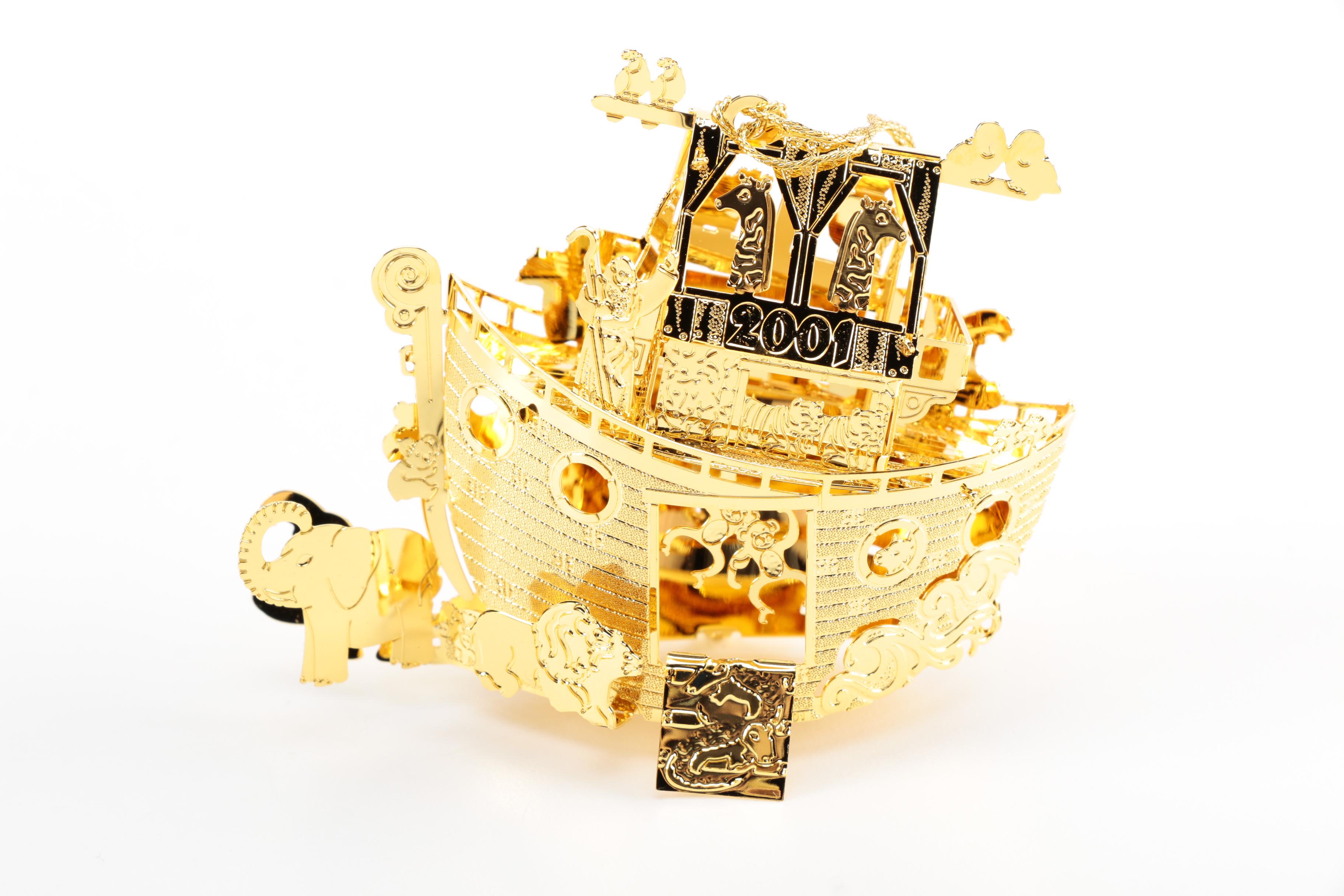 Danbury Mint 2001 Annual Gold Tone "Noah's Ark" Ornaments