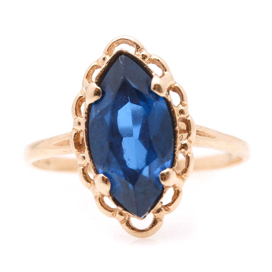 10K Yellow Gold Blue Spinel Ring