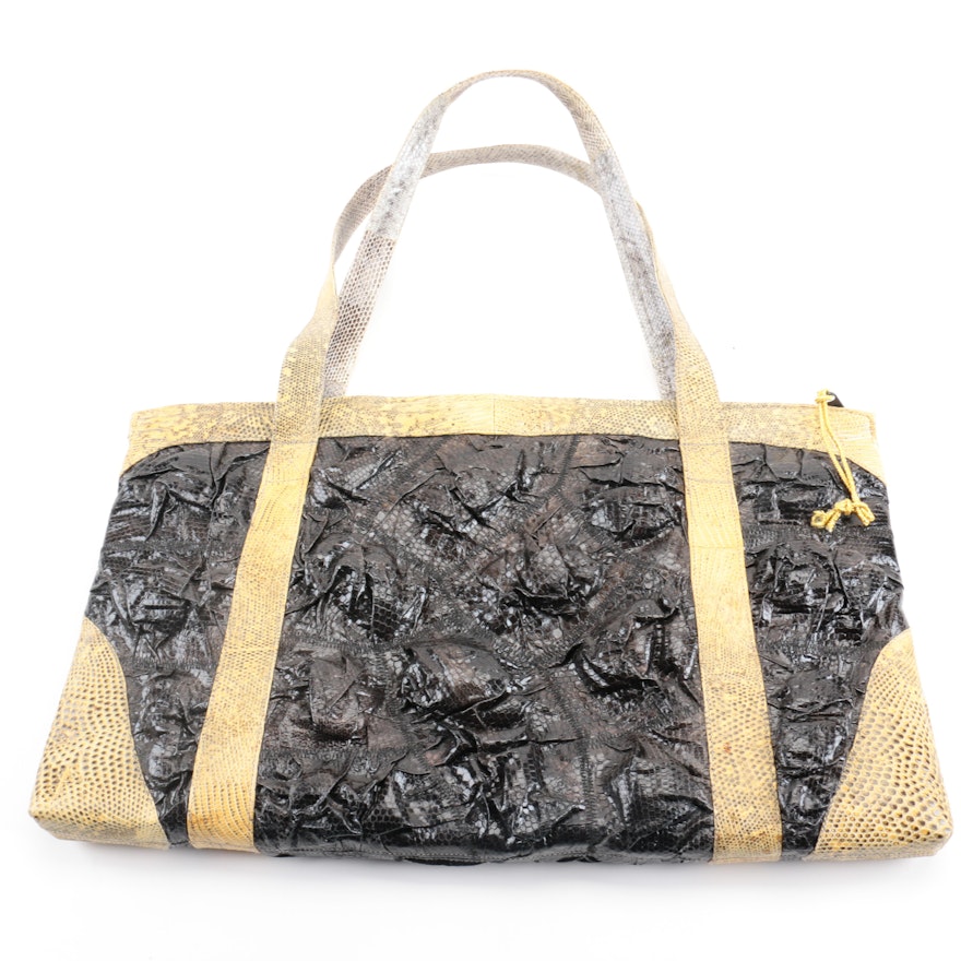 Vintage R. Saldana Tote with Lizard and Snake Skin