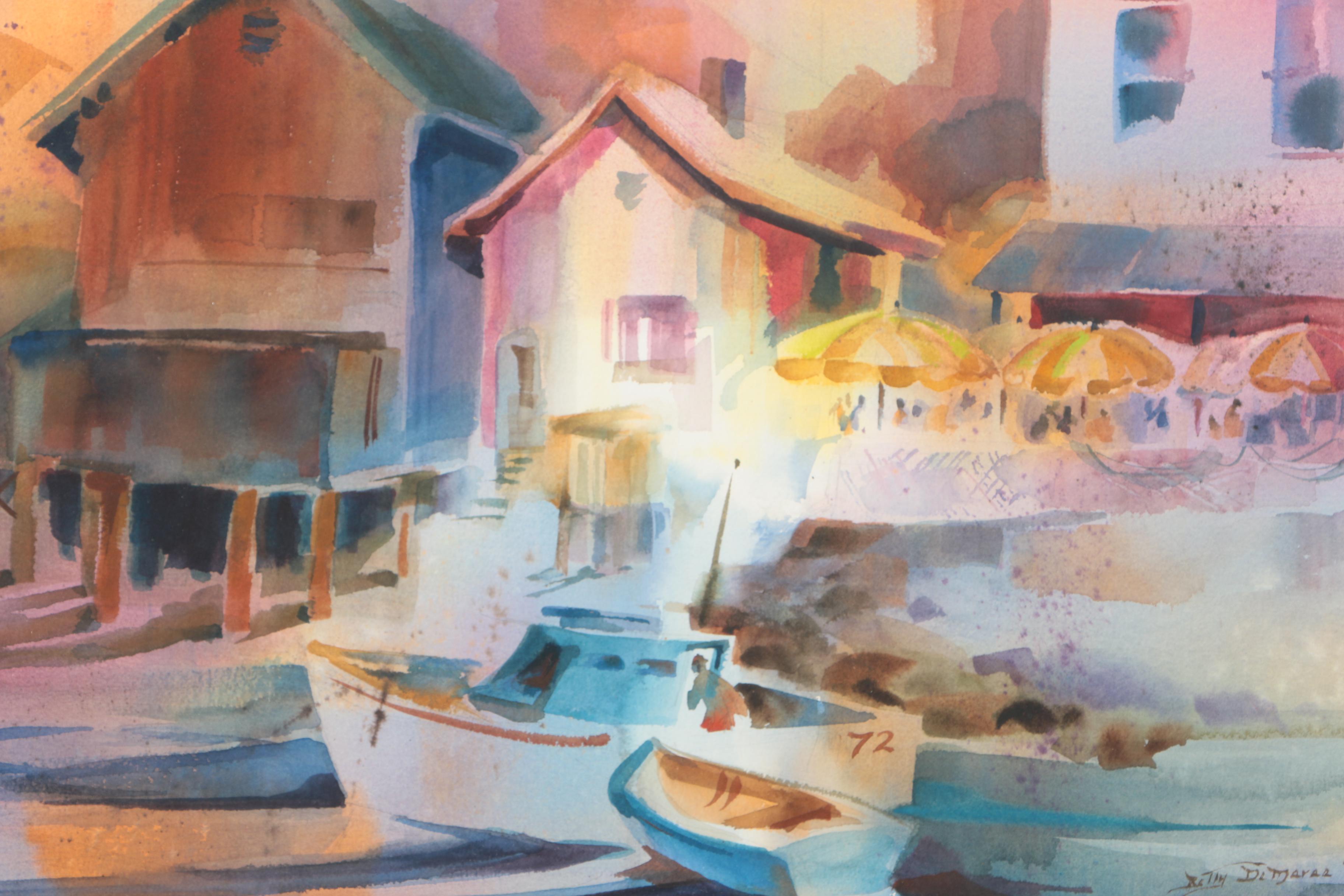 Betty DeMaree Watercolor Painting on Paper of a Harbor