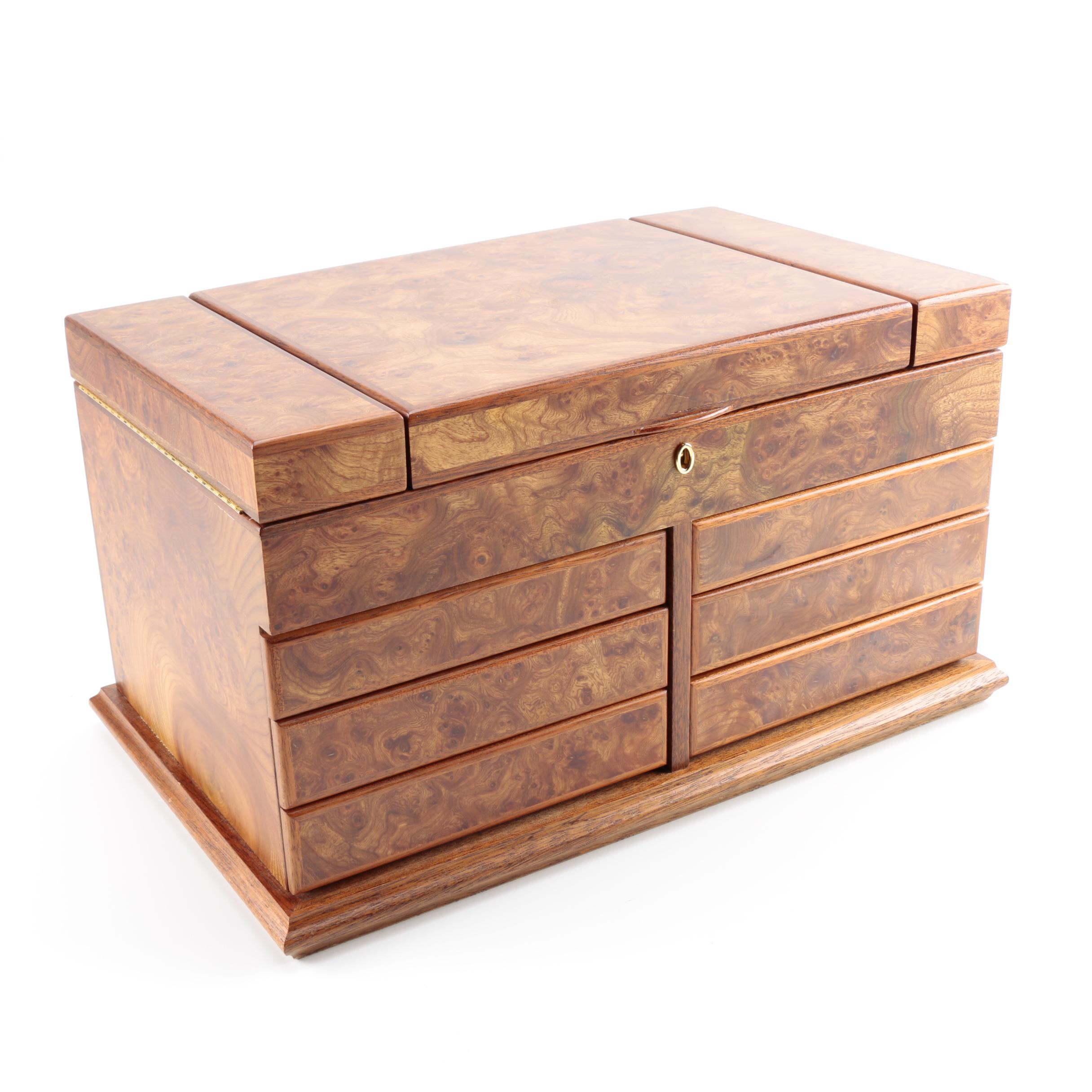 Agresti Large Jewelry Box With Burled Maple Veneer