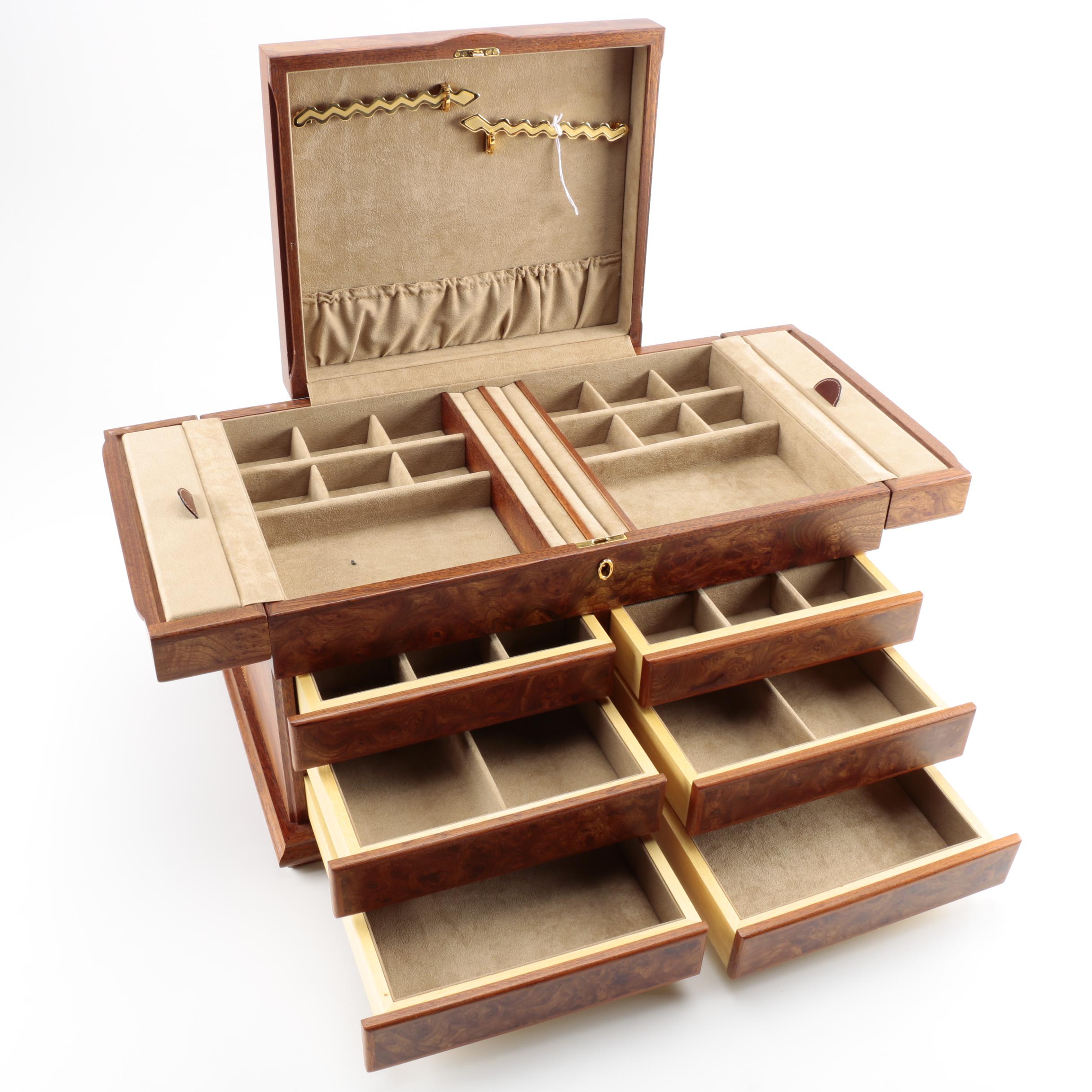 Agresti Large Jewelry Box With Burled Maple Veneer