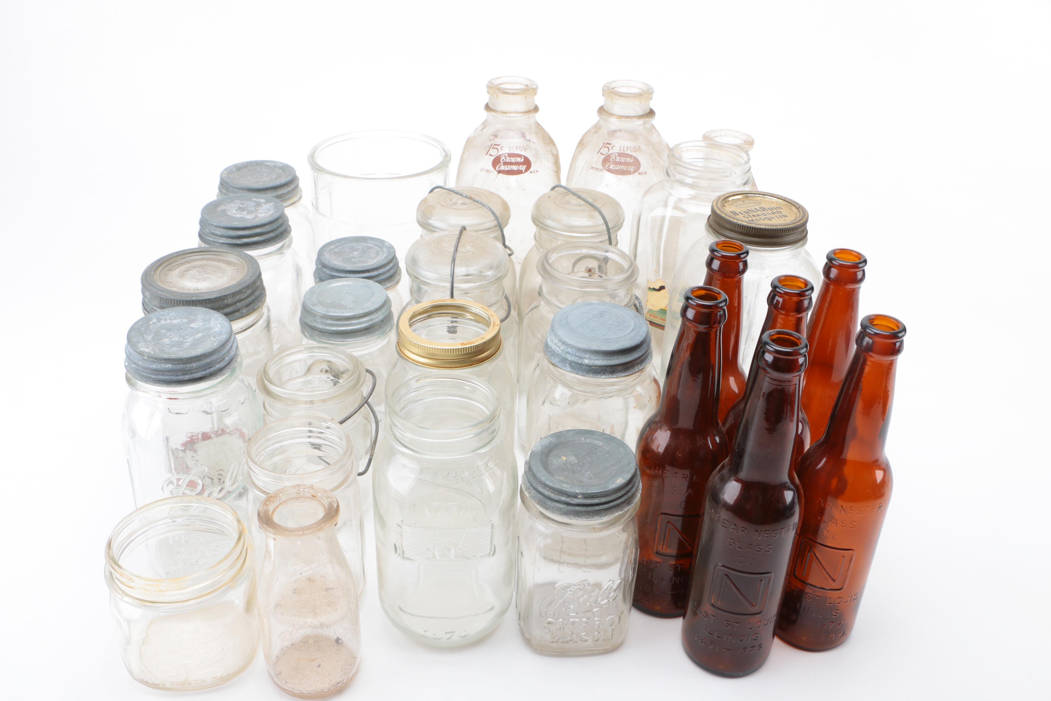 Vintage Glass Mason Jars and Bottles