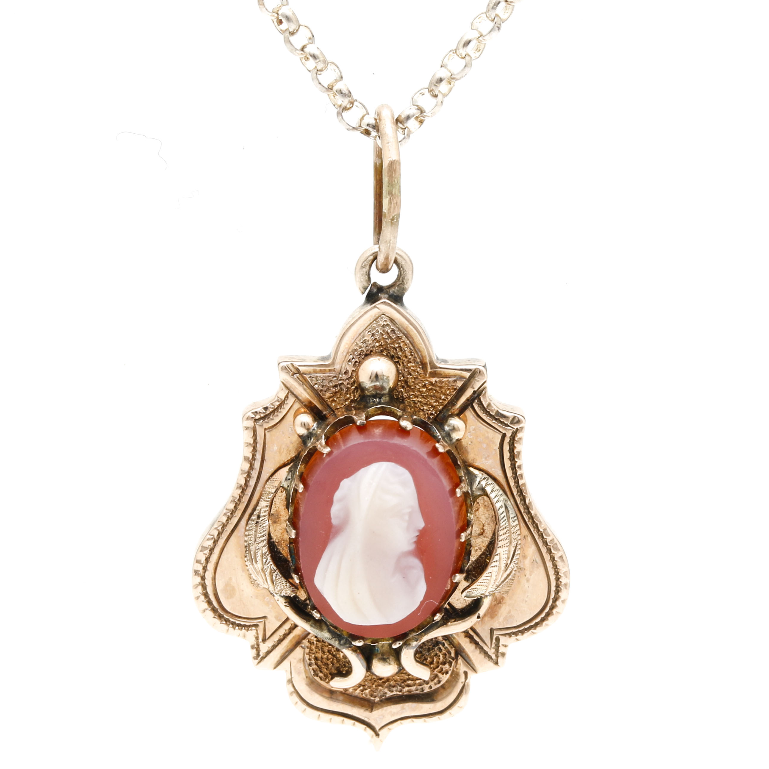 Vintage Cameo With Sterling Silver Rolo Chain