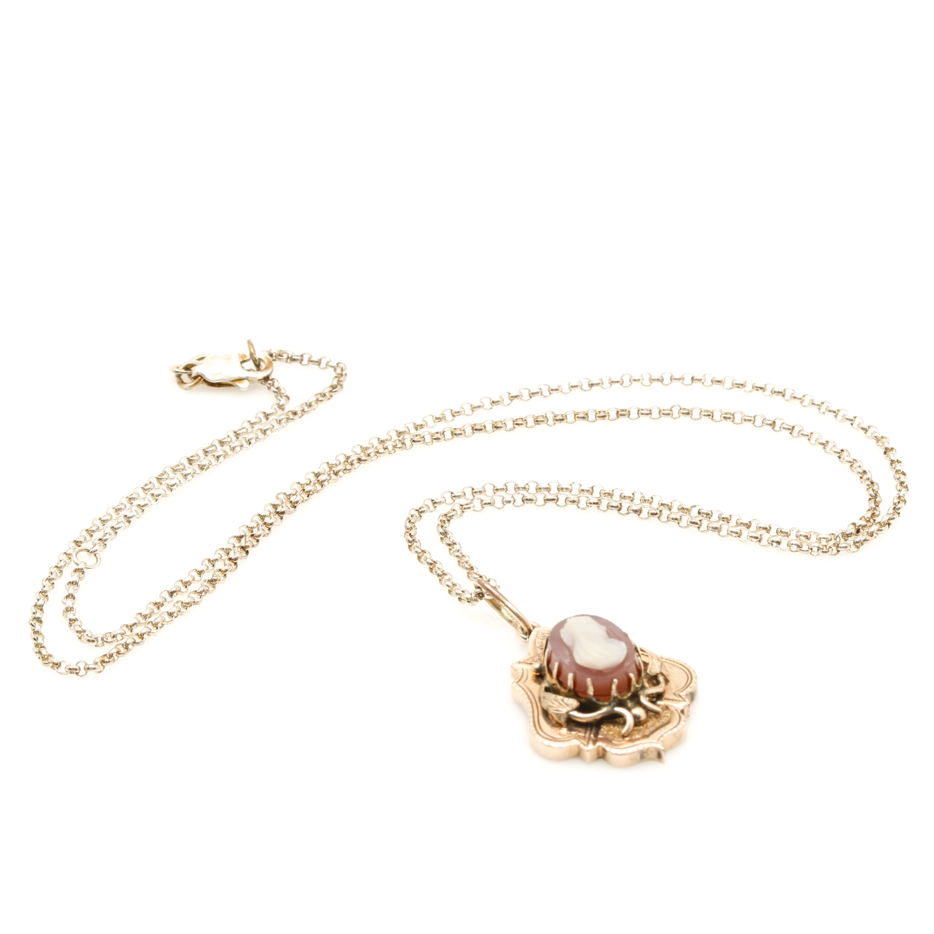 Vintage Cameo With Sterling Silver Rolo Chain