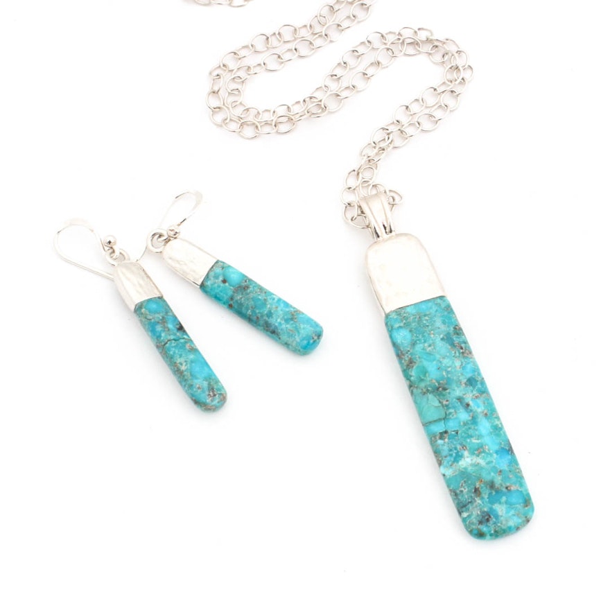 Studio Barse Sterling Silver Turquoise Necklace and Earrings Set