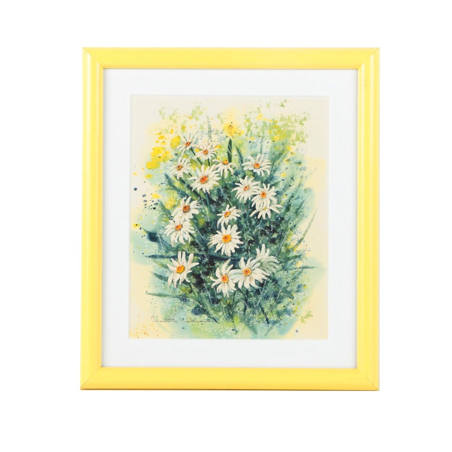 Watercolor Painting on Paper of Daisies