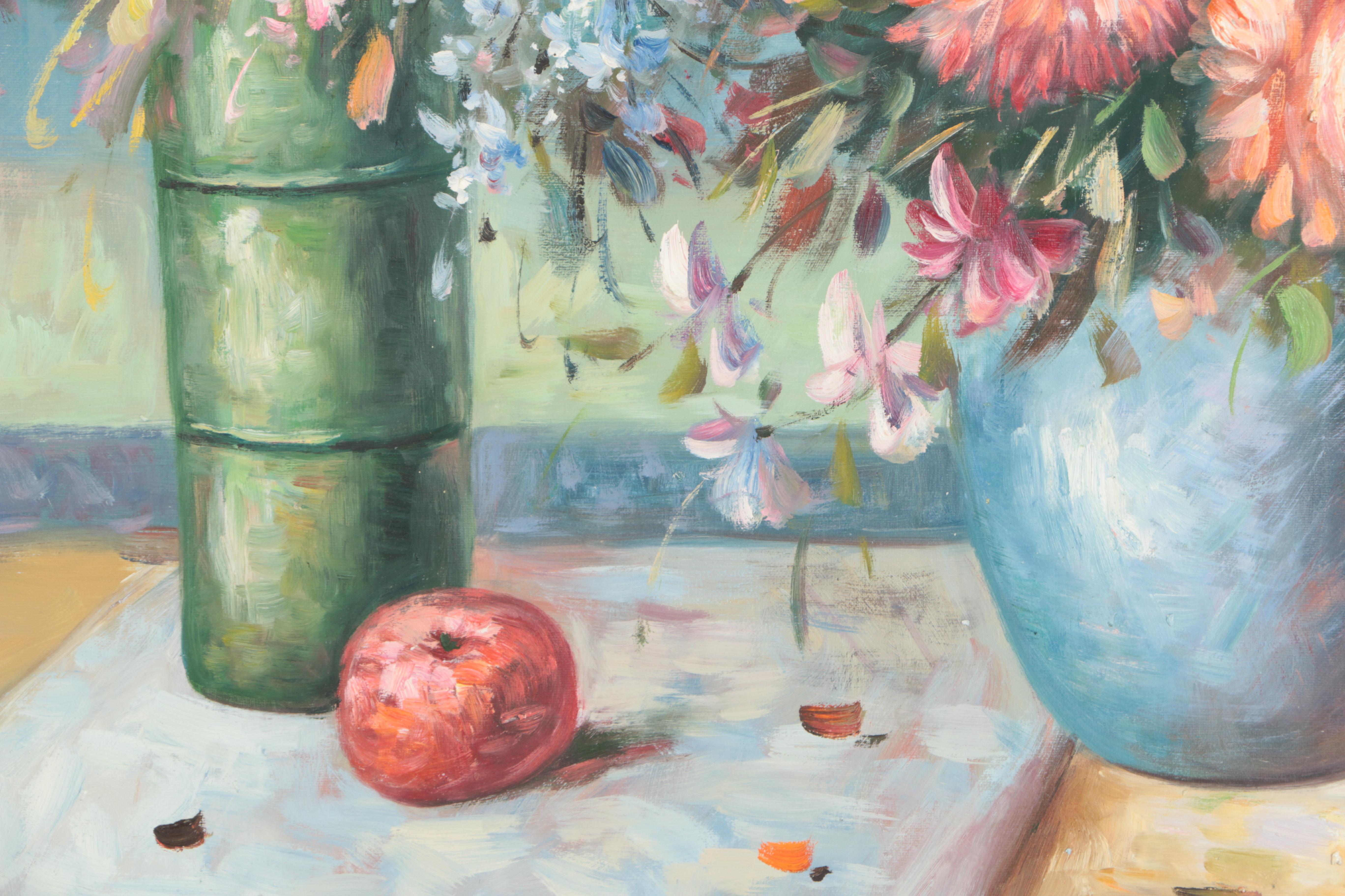 Labella Oil Painting of a Still Life with Fruit and Flowers