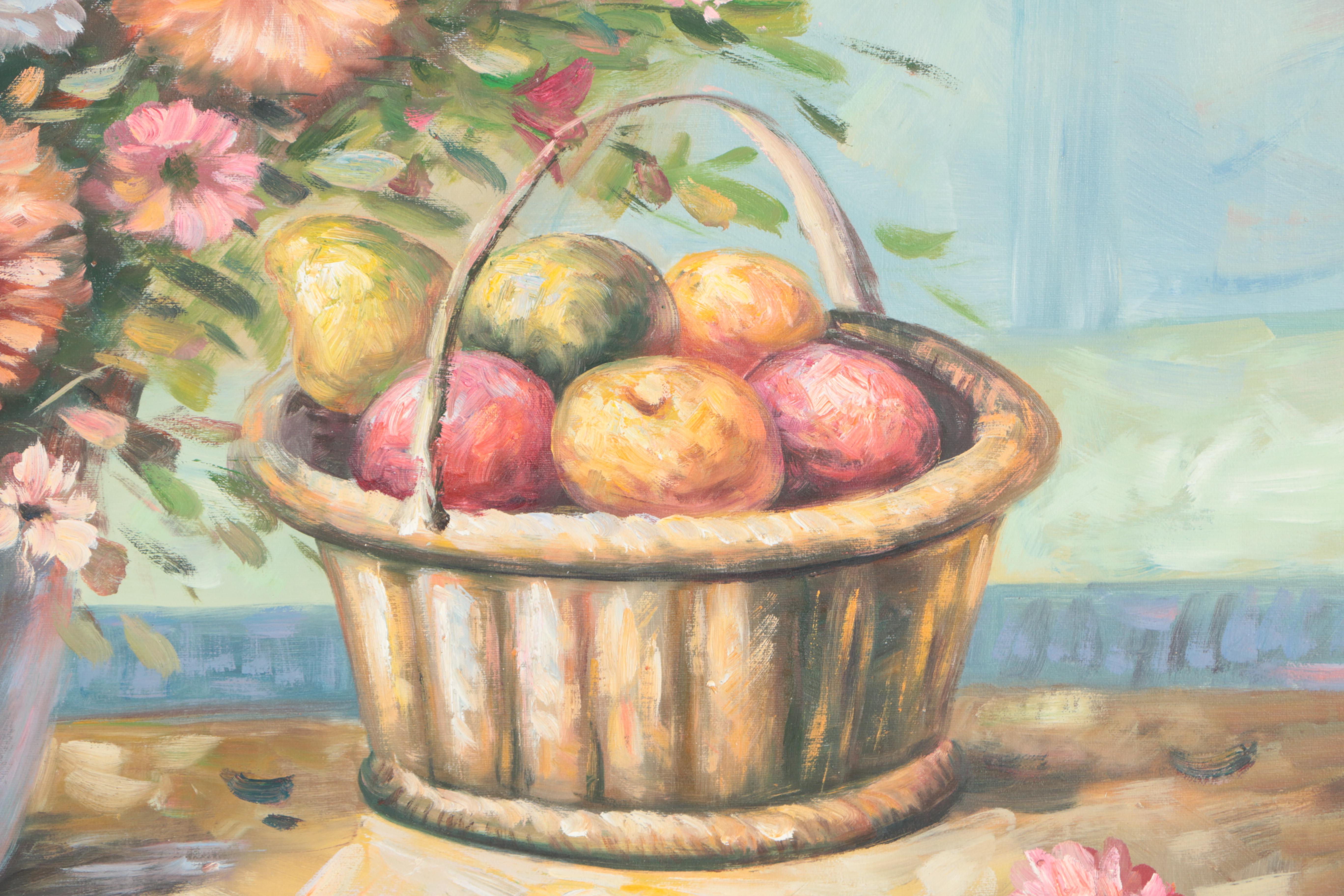 Labella Oil Painting of a Still Life with Fruit and Flowers